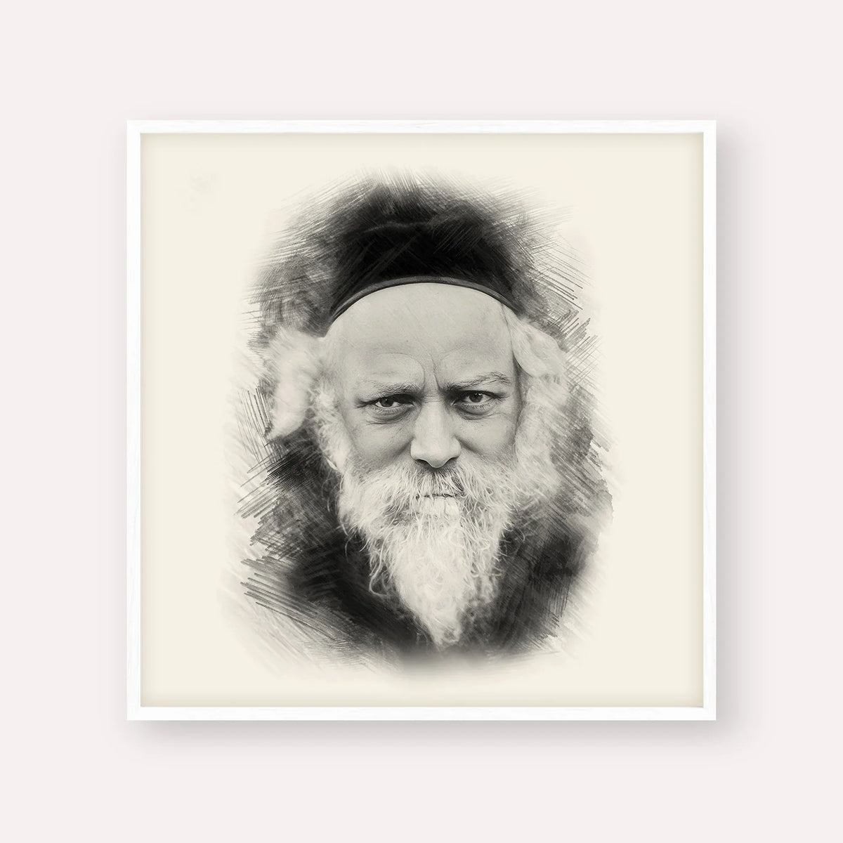 Reb Boruch Ber – Black & White – White Frame Square | Jewish Wall Art, Gedolim Pictures
