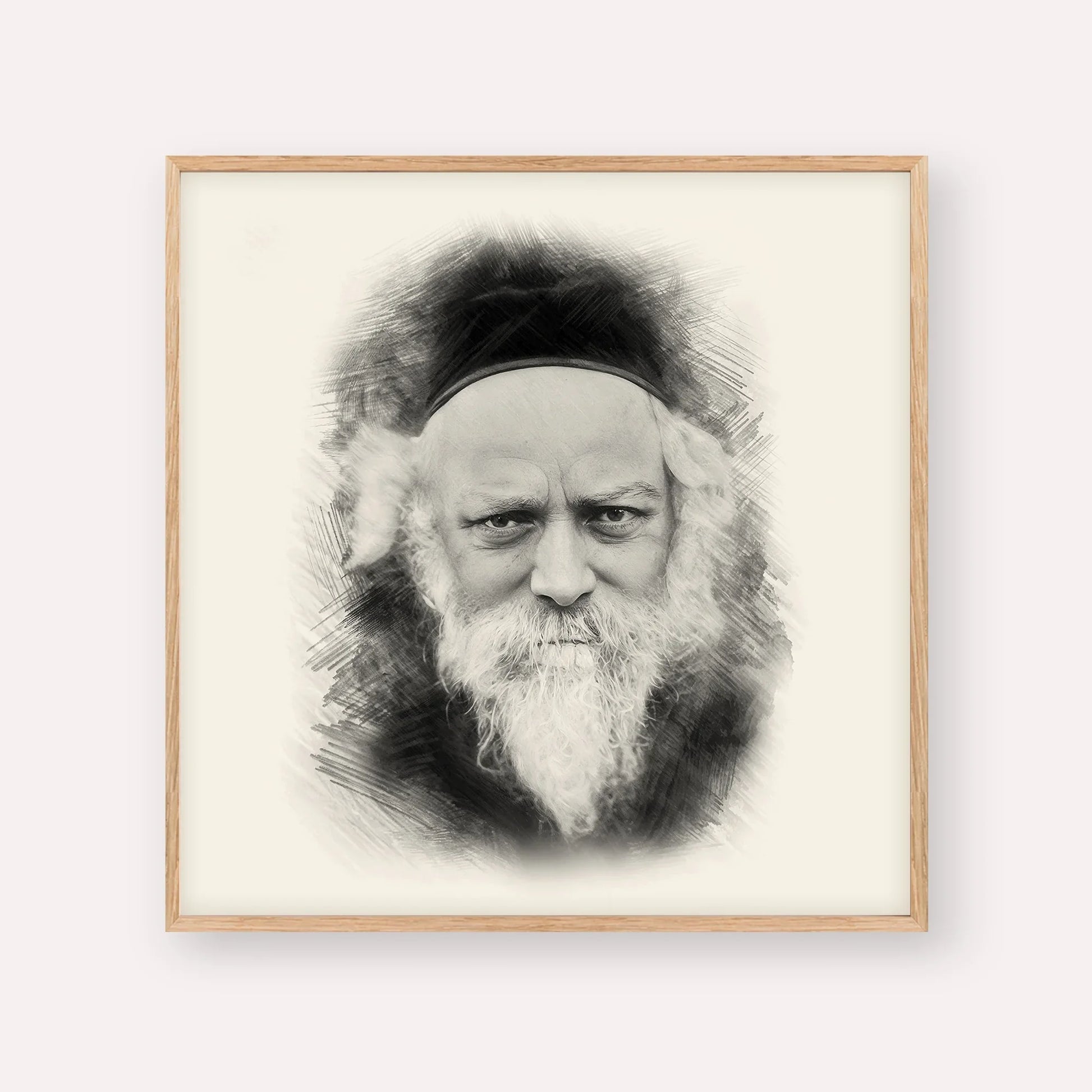 Reb Boruch Ber – Black & White – Wood Frame Square | Jewish Wall Art, Gedolim Pictures