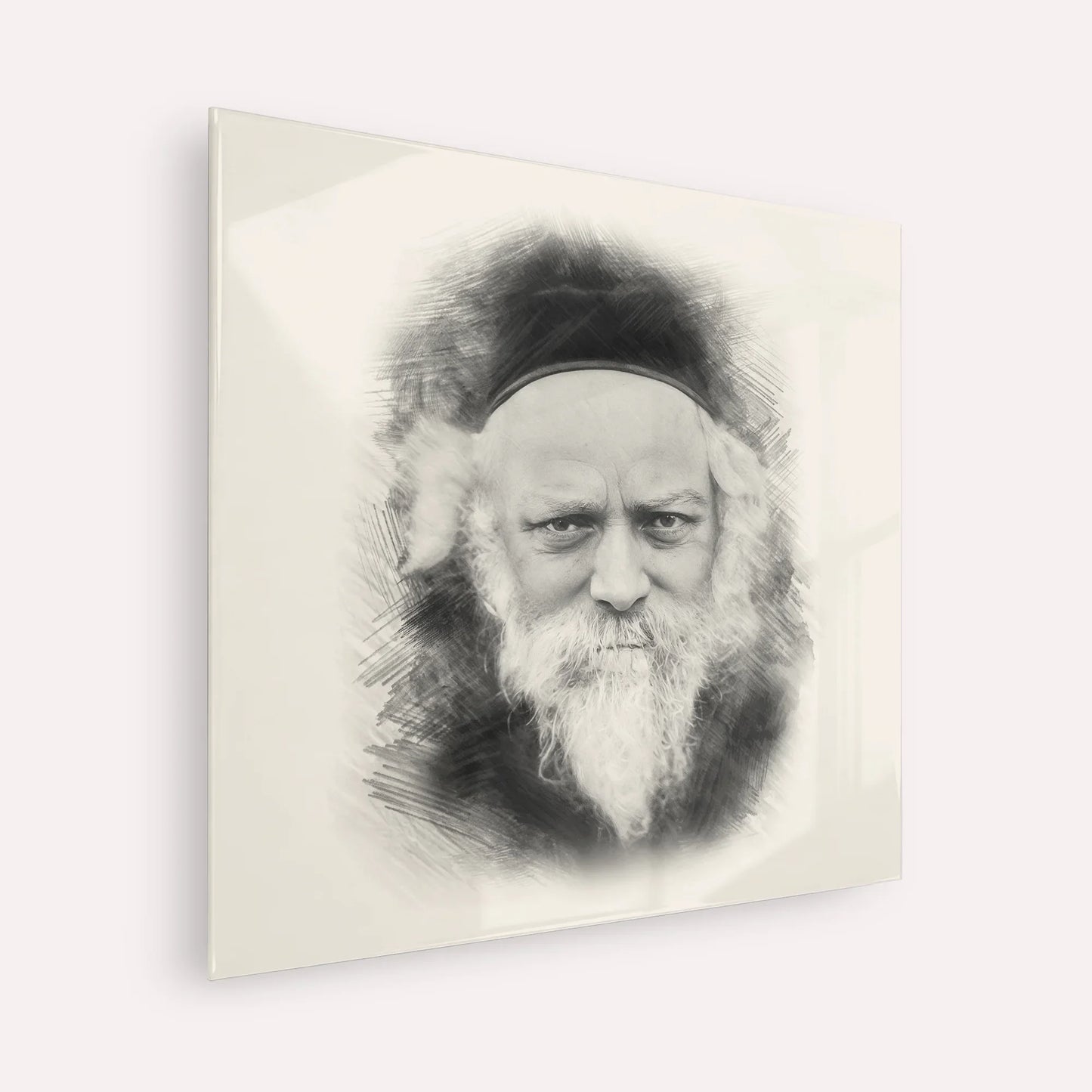Reb Boruch Ber – Black & White – Acrylic Glass Square | Jewish Wall Art, Gedolim Pictures
