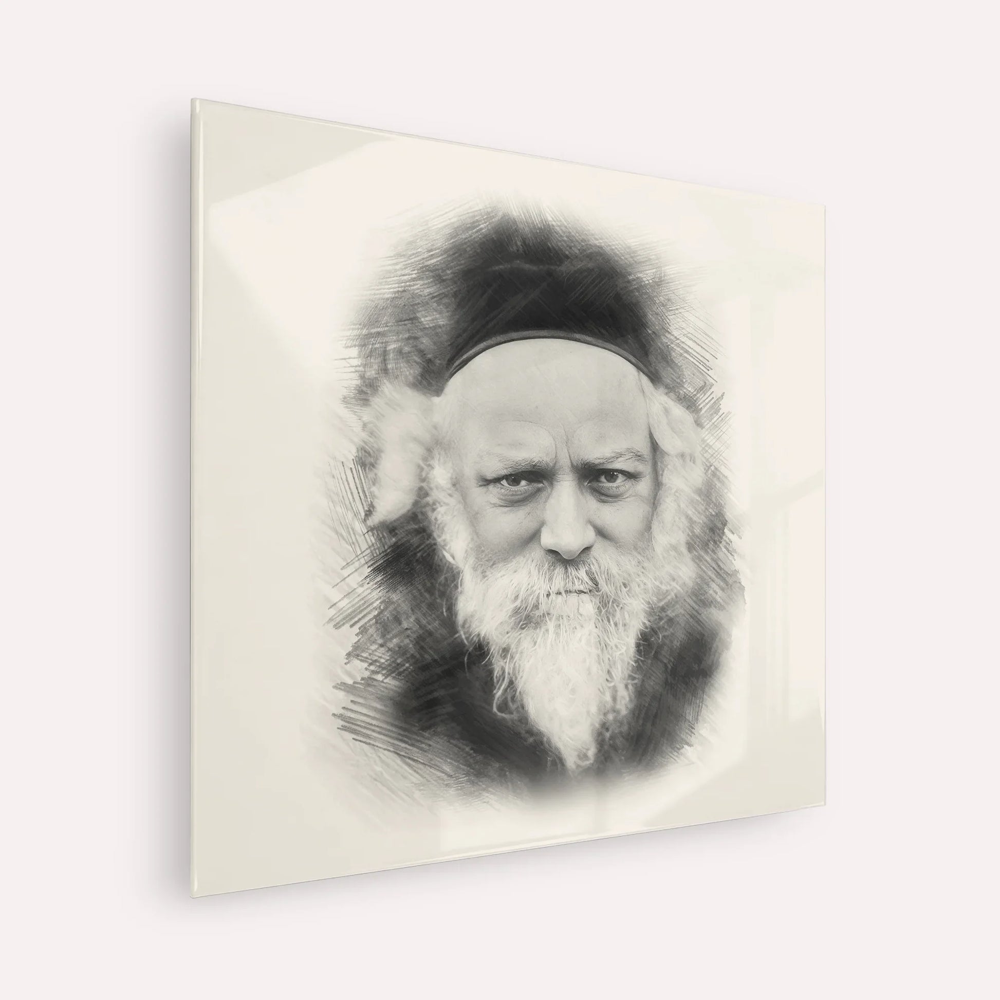 Reb Boruch Ber – Black & White – Acrylic Glass Square | Jewish Wall Art, Gedolim Pictures