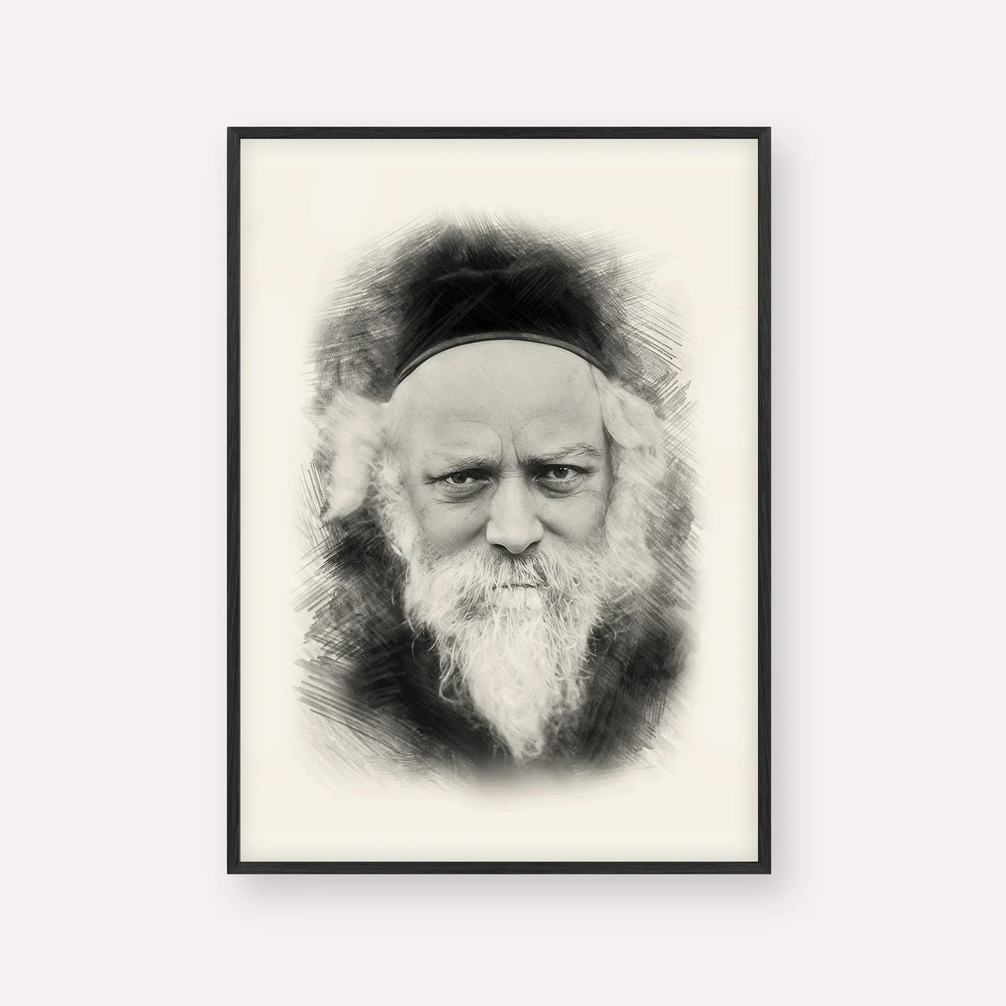 Reb Boruch Ber – Black & White – Black Frame Vertical | Jewish Wall Art, Gedolim Pictures