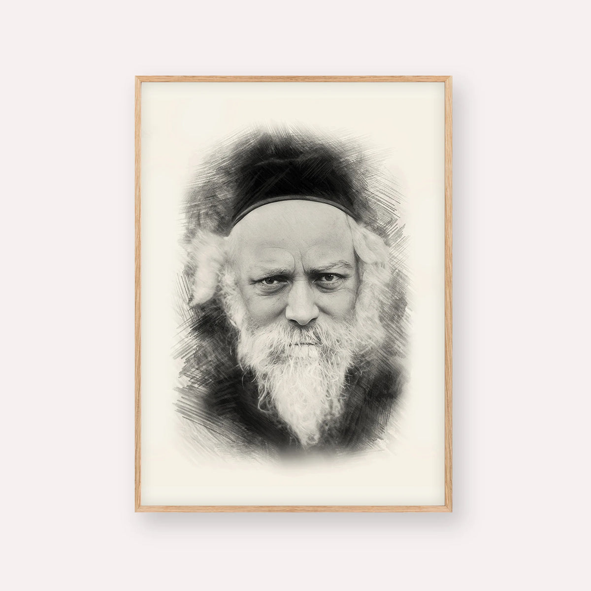 Reb Boruch Ber – Black & White – Wood Frame Vertical | Jewish Wall Art, Gedolim Pictures