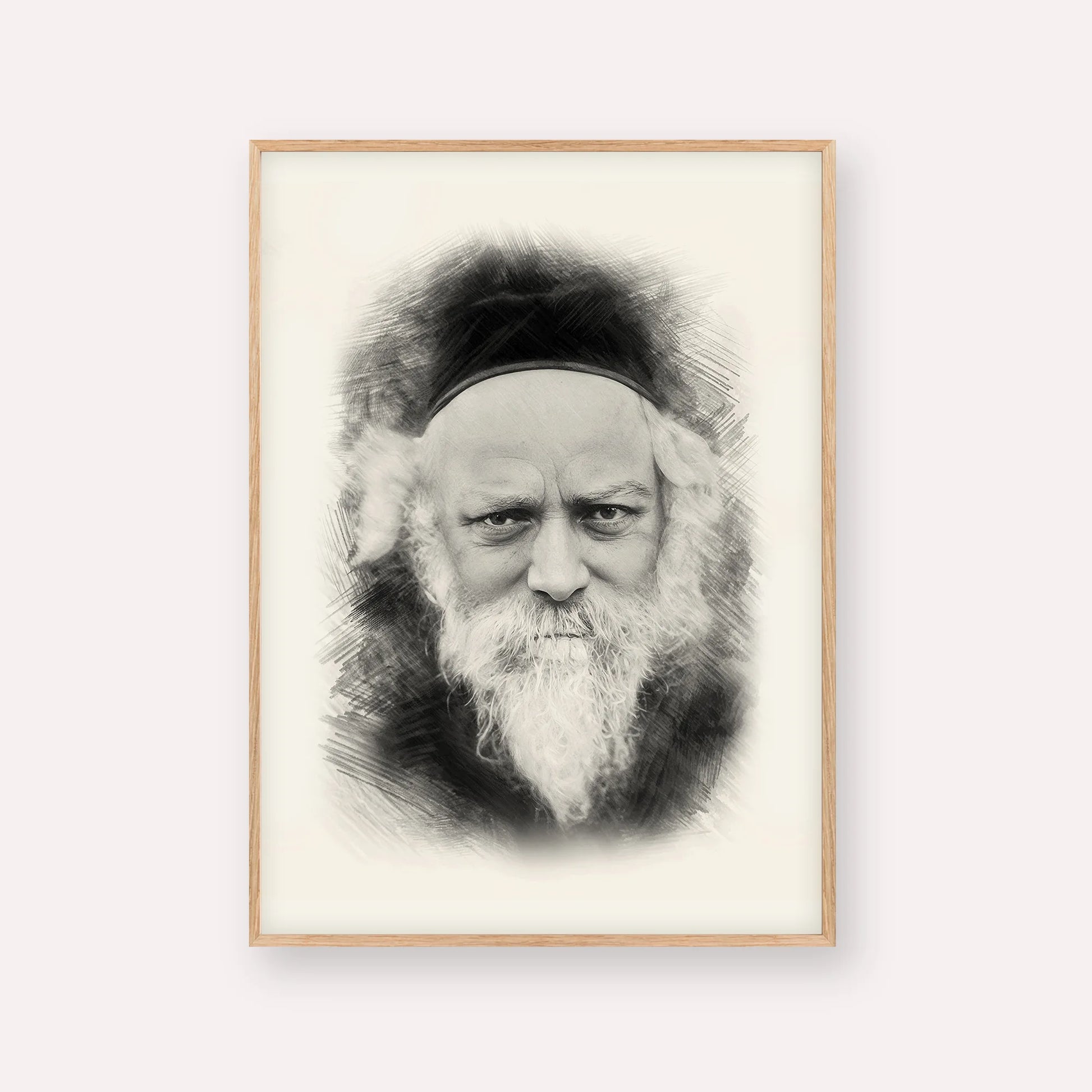 Reb Boruch Ber – Black & White – Wood Frame Vertical | Jewish Wall Art, Gedolim Pictures