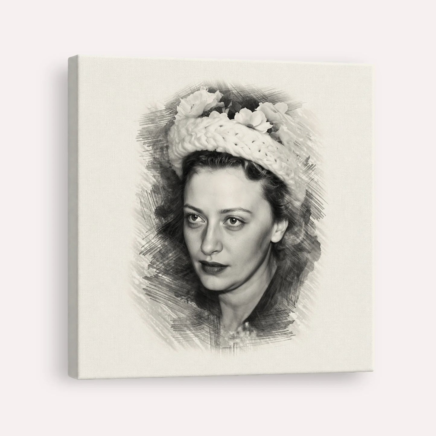 Rebbetzin Chaya Mushka Schneerson – Black & White – Canvas Square | Jewish Wall Art, Gedolim Pictures