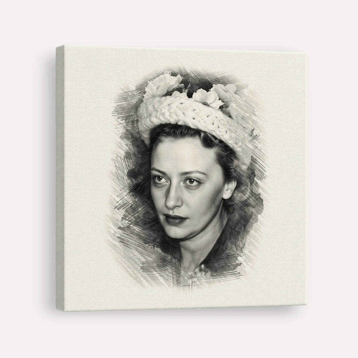 Rebbetzin Chaya Mushka Schneerson – Black & White – Canvas Square | Jewish Wall Art, Gedolim Pictures