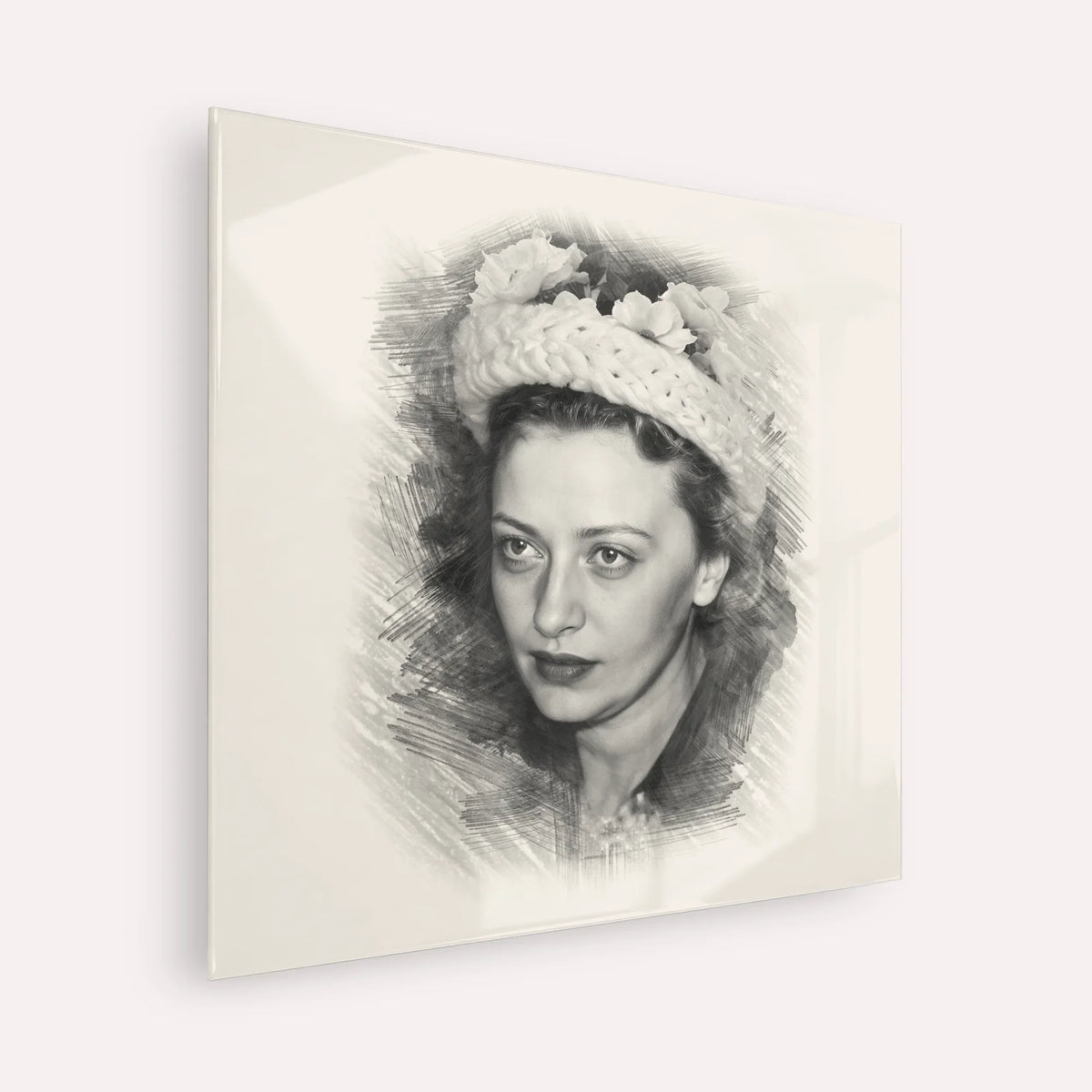 Rebbetzin Chaya Mushka Schneerson – Black & White – Acrylic Glass Square | Jewish Wall Art, Gedolim Pictures
