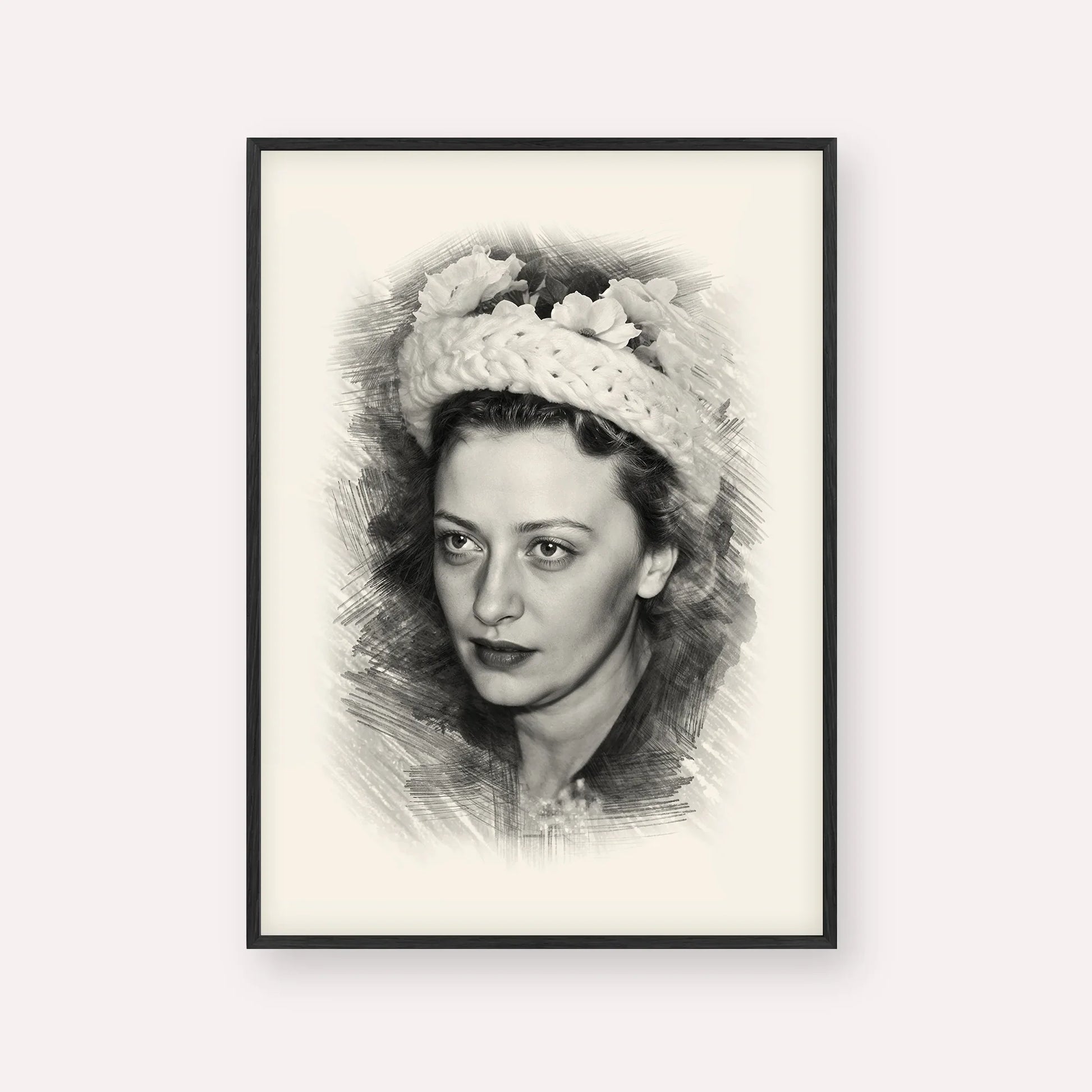 Rebbetzin Chaya Mushka Schneerson – Black & White – Black Frame Vertical | Jewish Wall Art, Gedolim Pictures