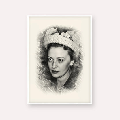 Rebbetzin Chaya Mushka Schneerson – Black & White – White Frame Vertical | Jewish Wall Art, Gedolim Pictures