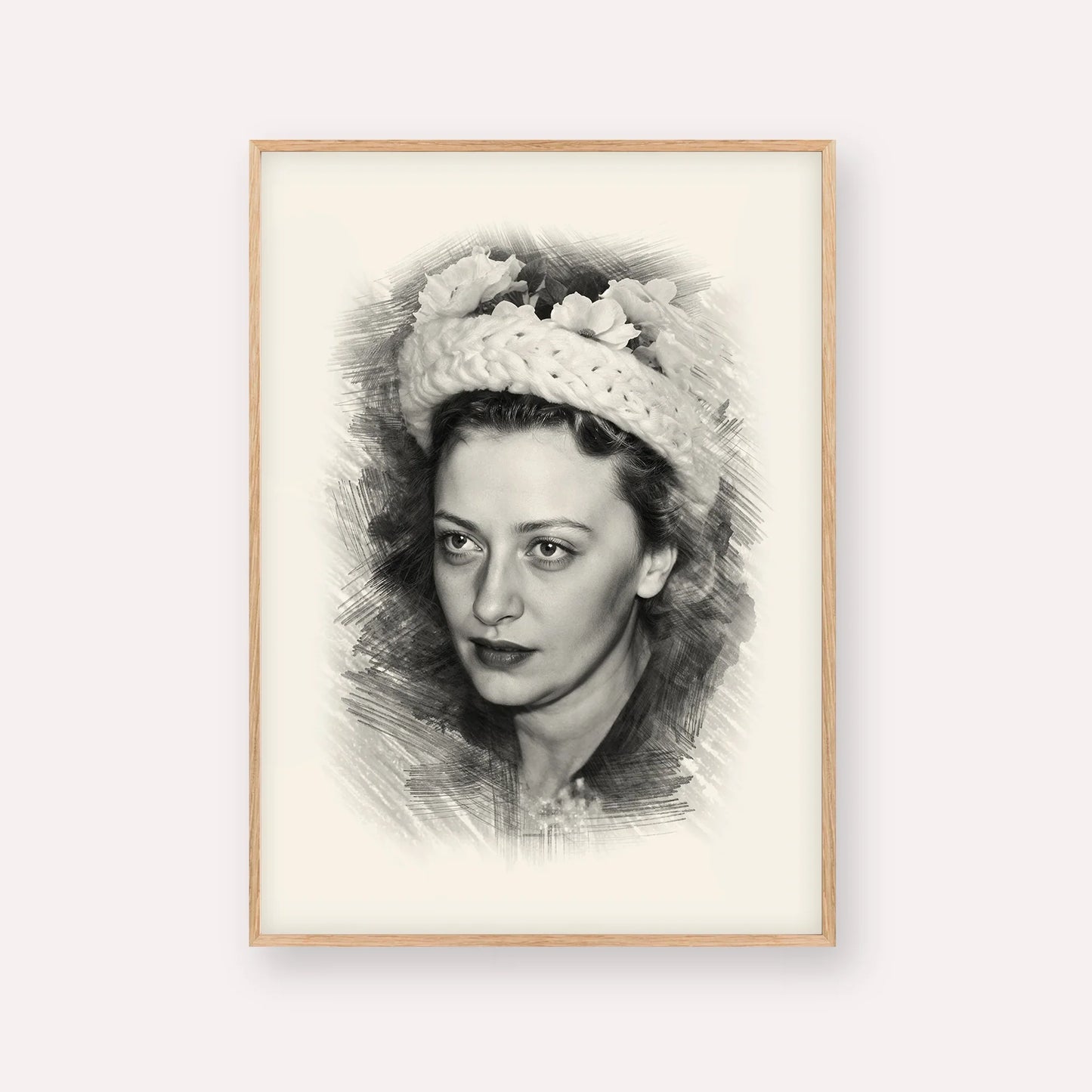 Rebbetzin Chaya Mushka Schneerson – Black & White – Wood Frame Vertical | Jewish Wall Art, Gedolim Pictures