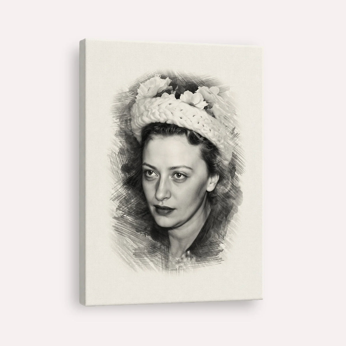 Rebbetzin Chaya Mushka Schneerson – Black & White – Canvas Vertical | Jewish Wall Art, Gedolim Pictures
