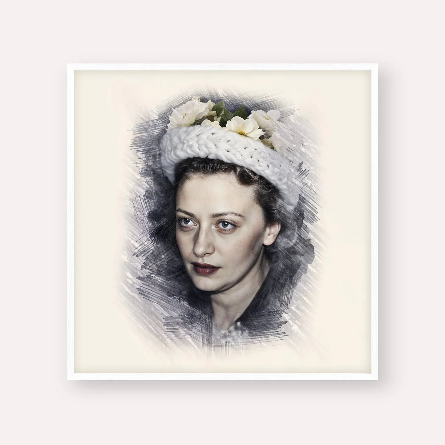 Rebbetzin Chaya Mushka Schneerson – White Frame Square | Jewish Wall Art, Gedolim Pictures