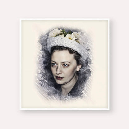 Rebbetzin Chaya Mushka Schneerson – White Frame Square | Jewish Wall Art, Gedolim Pictures
