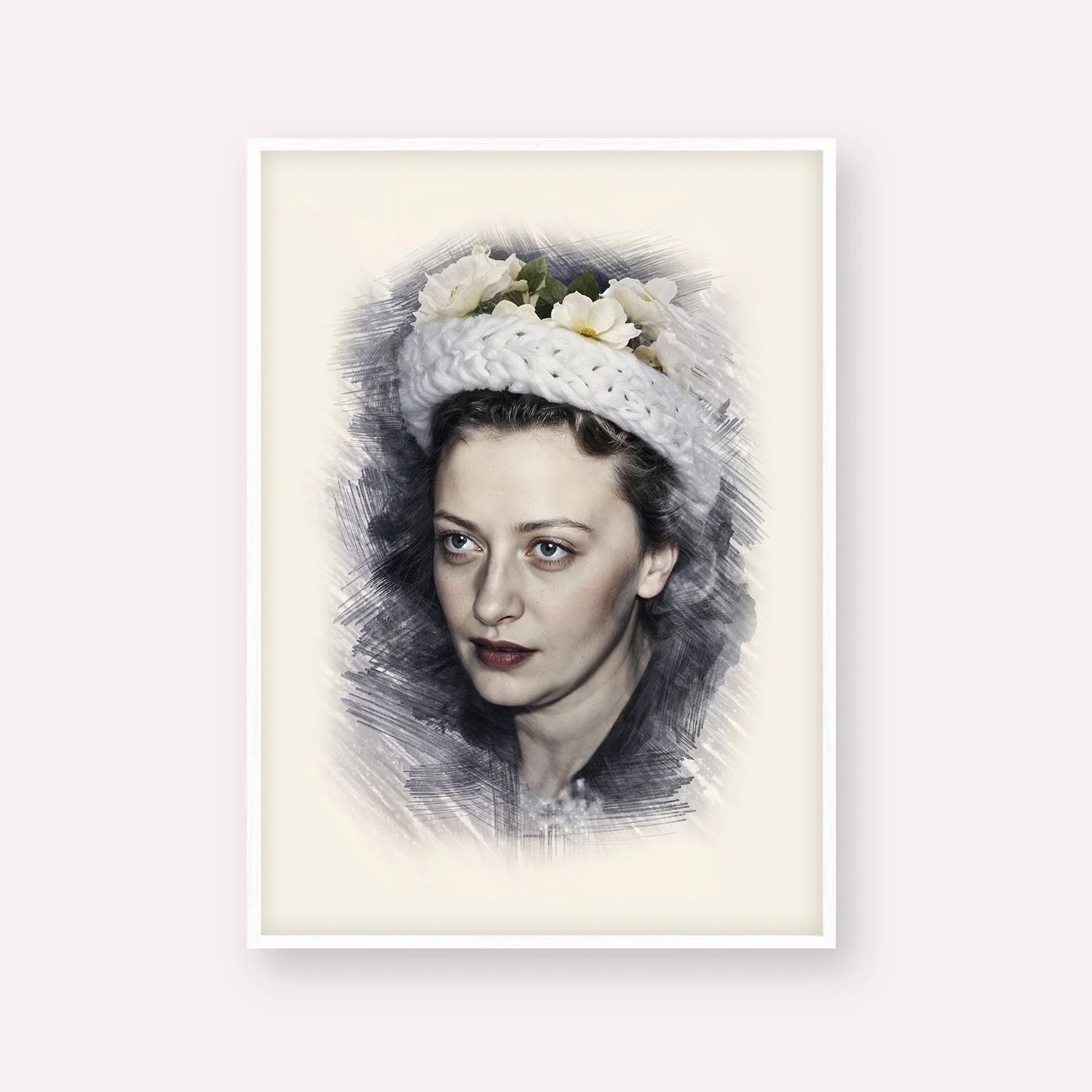 Rebbetzin Chaya Mushka Schneerson – White Frame Vertical | Jewish Wall Art, Gedolim Pictures