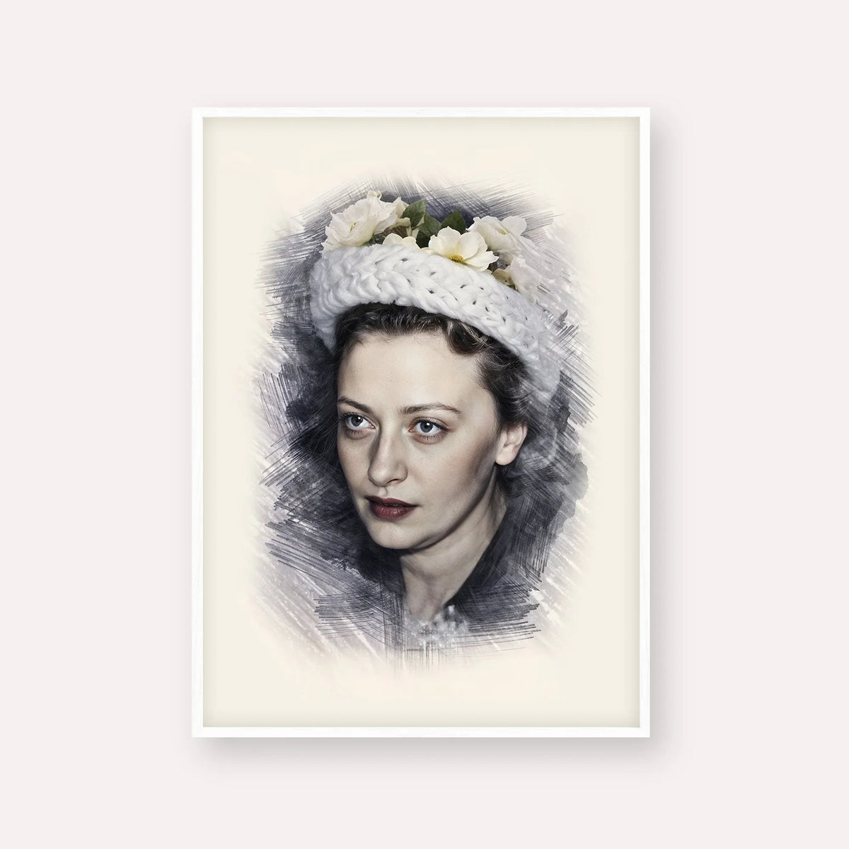 Rebbetzin Chaya Mushka Schneerson – White Frame Vertical | Jewish Wall Art, Gedolim Pictures