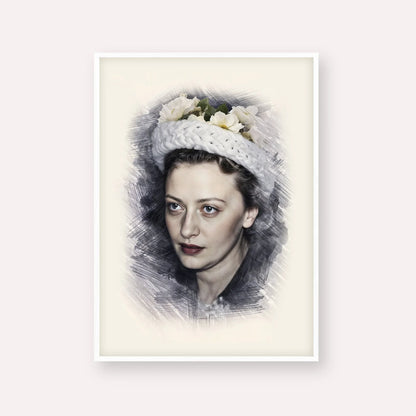 Rebbetzin Chaya Mushka Schneerson – White Frame Vertical | Jewish Wall Art, Gedolim Pictures