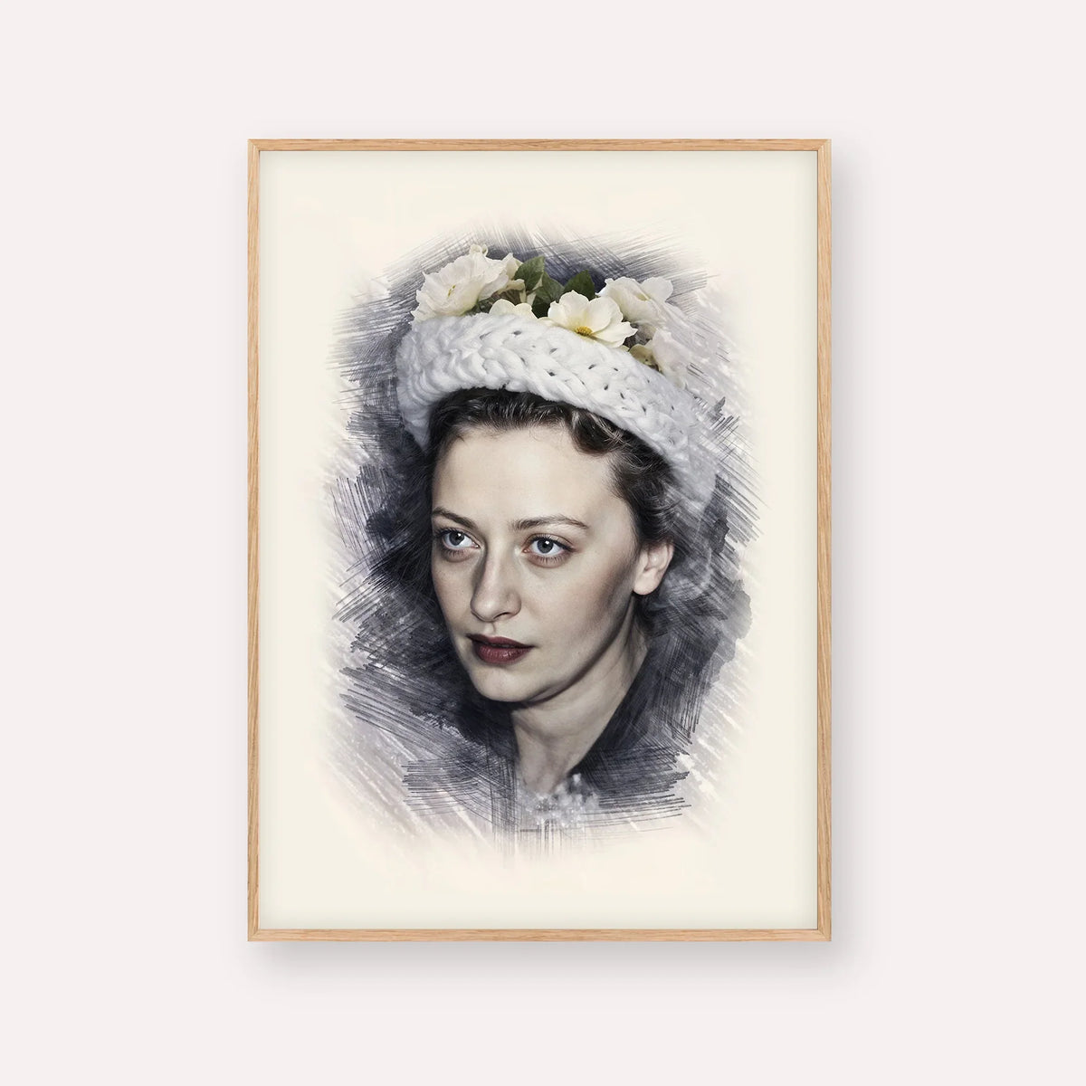 Rebbetzin Chaya Mushka Schneerson – Wood Frame Vertical | Jewish Wall Art, Gedolim Pictures