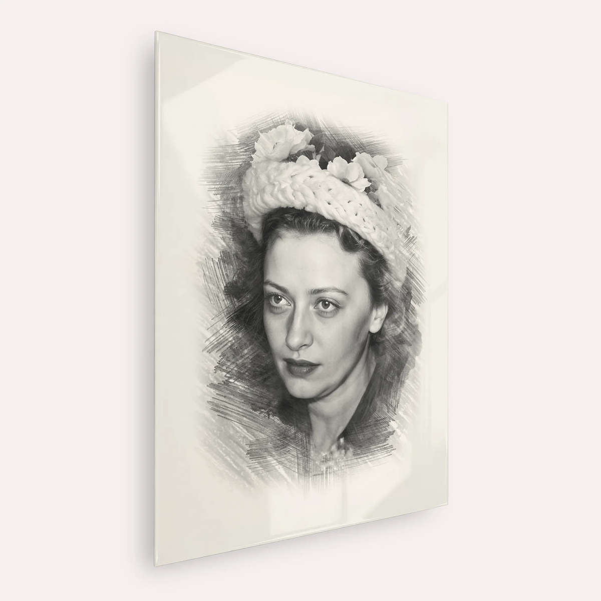 Rebbetzin Chaya Mushka Schneerson – Black & White – Acrylic Glass Vertical | Jewish Wall Art, Gedolim Pictures