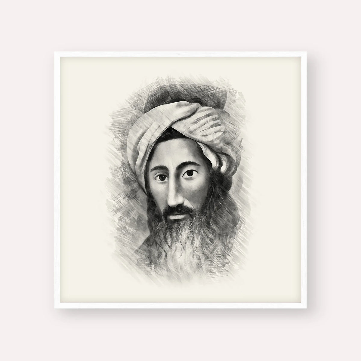 The Chida – Black & White – White Frame Square | Jewish Wall Art, Gedolim Pictures