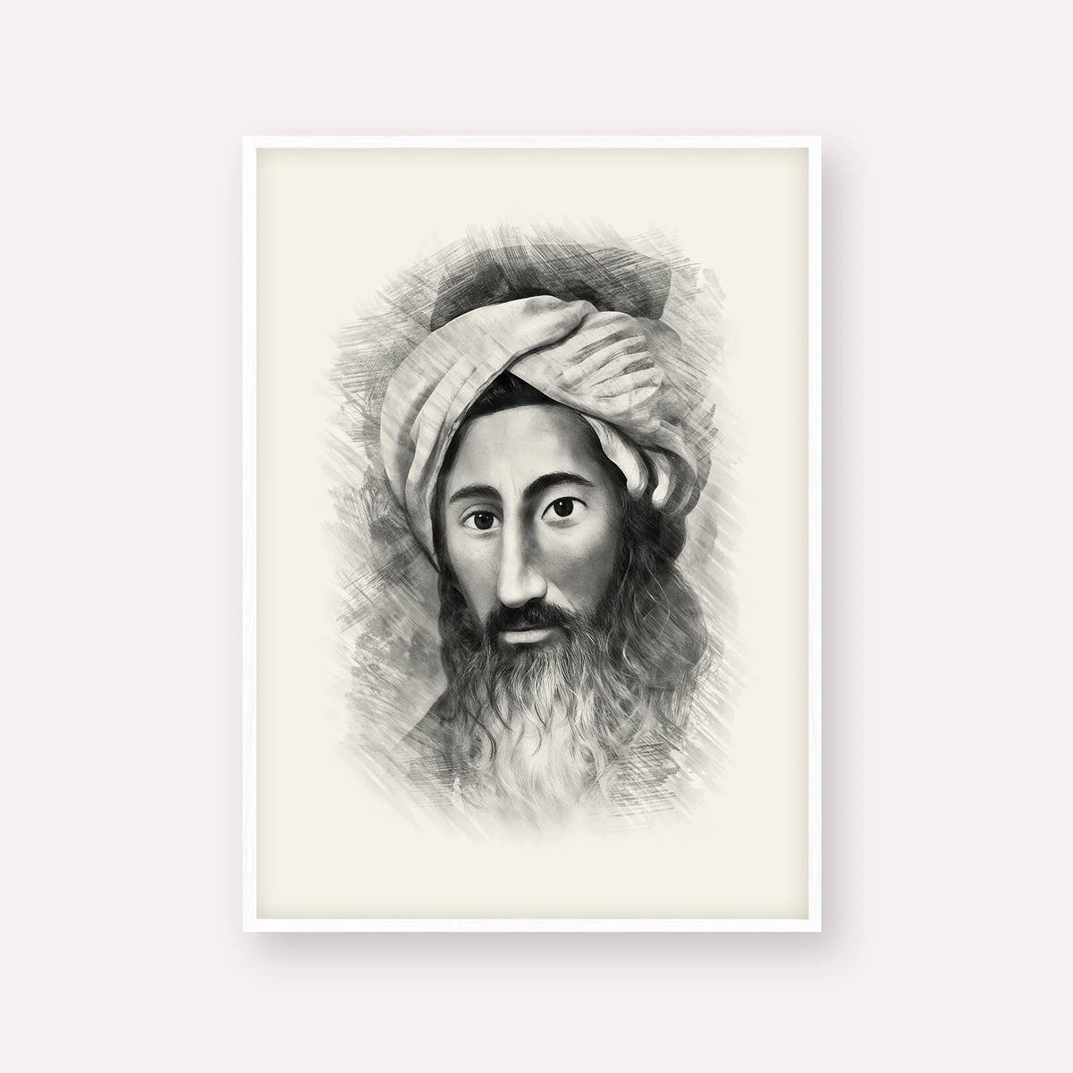 The Chida – Black & White – White Frame Vertical | Jewish Wall Art, Gedolim Pictures