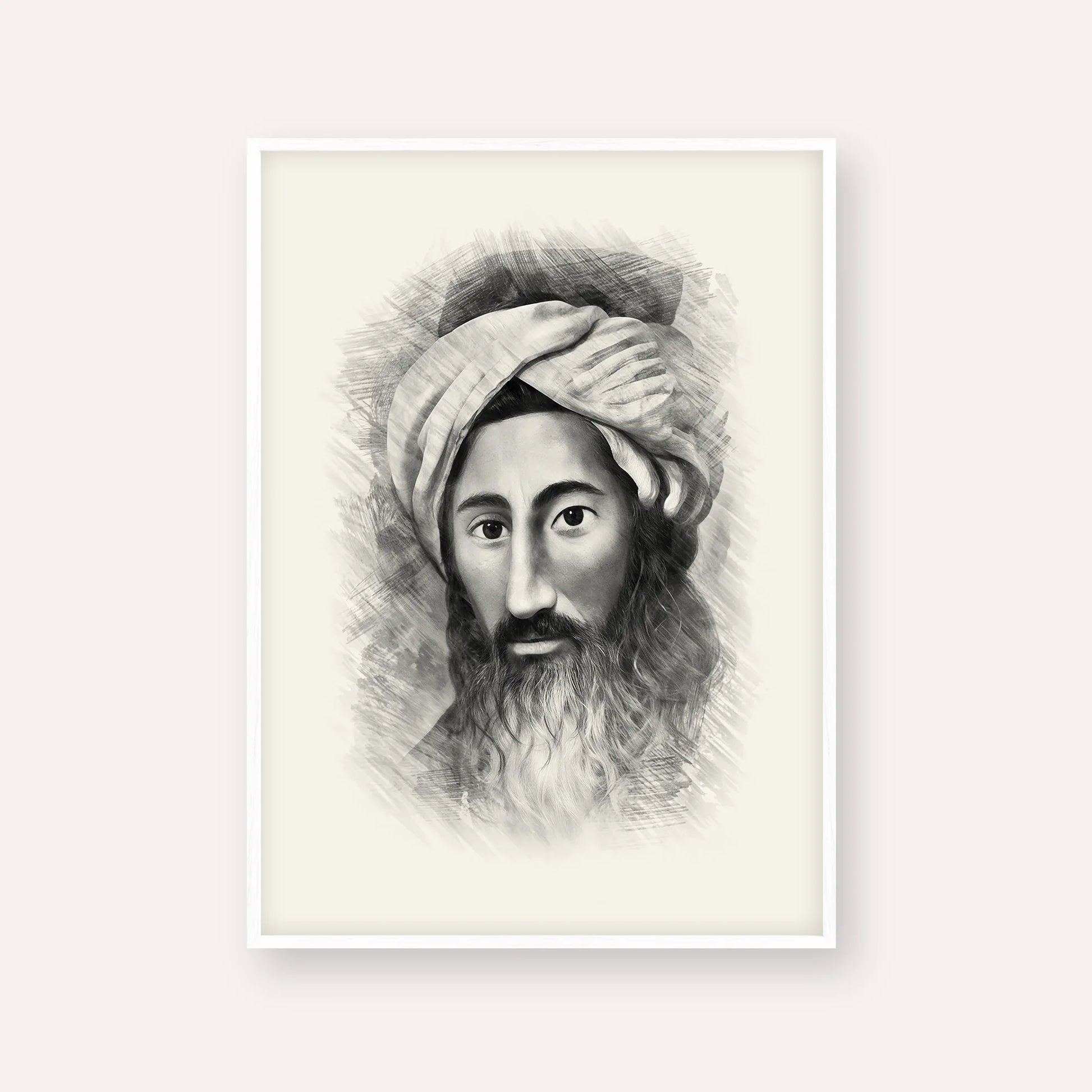 The Chida – Black & White – White Frame Vertical | Jewish Wall Art, Gedolim Pictures