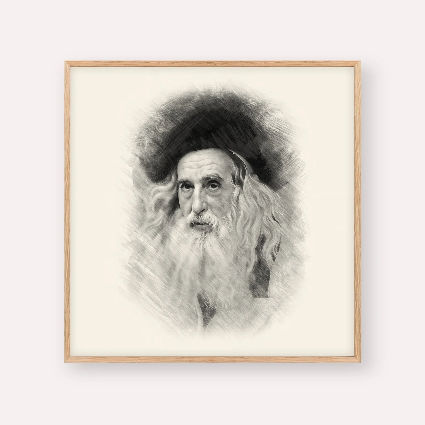 The Ribnitzer – Black & White – Wood Frame Square | Jewish Wall Art, Gedolim Pictures