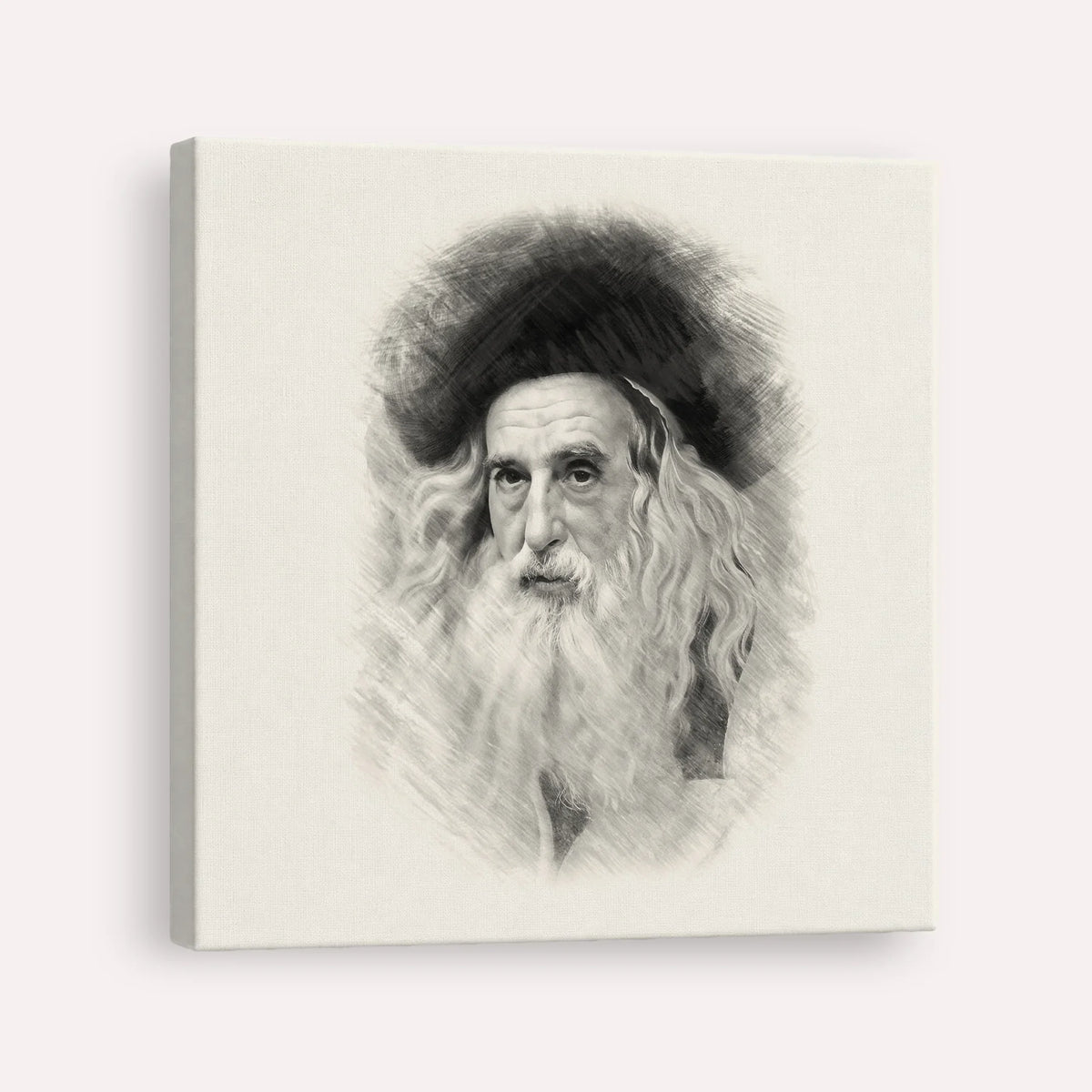 The Ribnitzer – Black & White – Canvas Square | Jewish Wall Art, Gedolim Pictures
