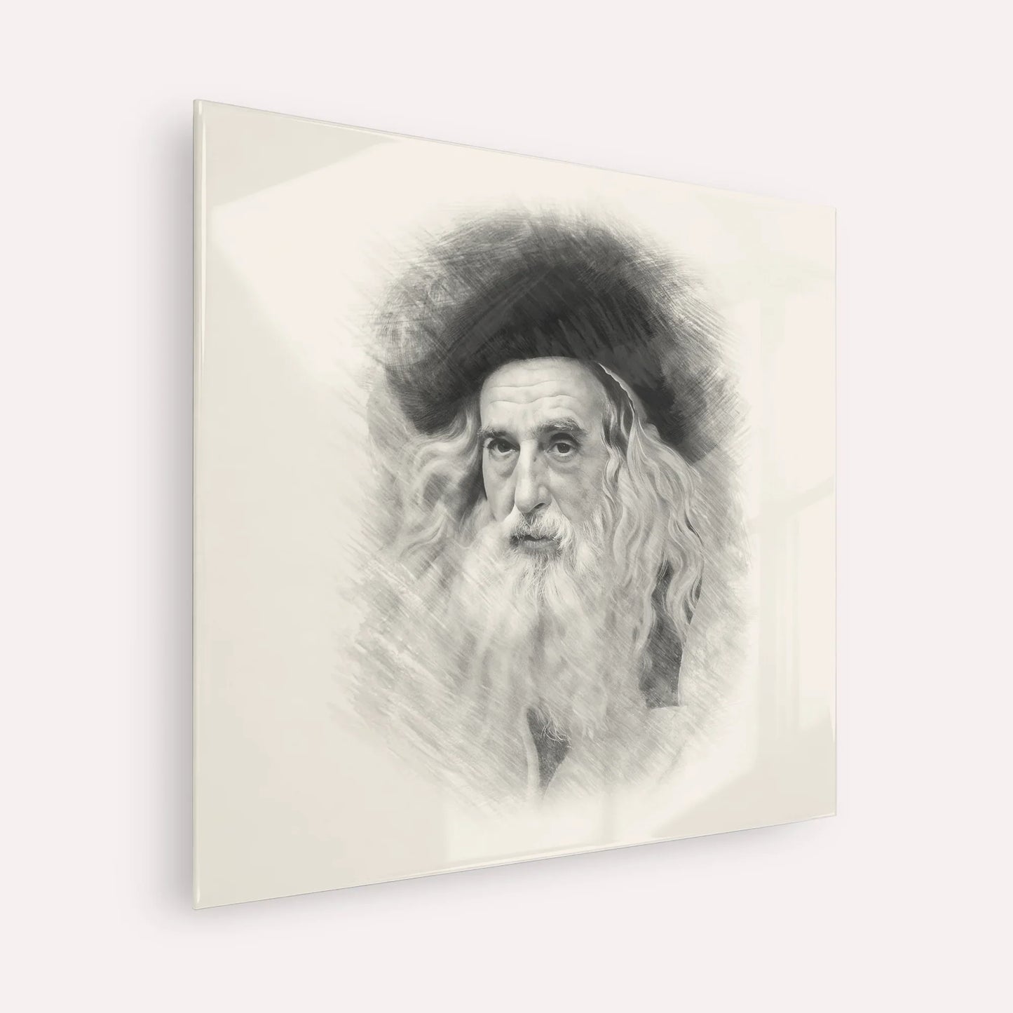 The Ribnitzer – Black & White – Acrylic Glass Square | Jewish Wall Art, Gedolim Pictures