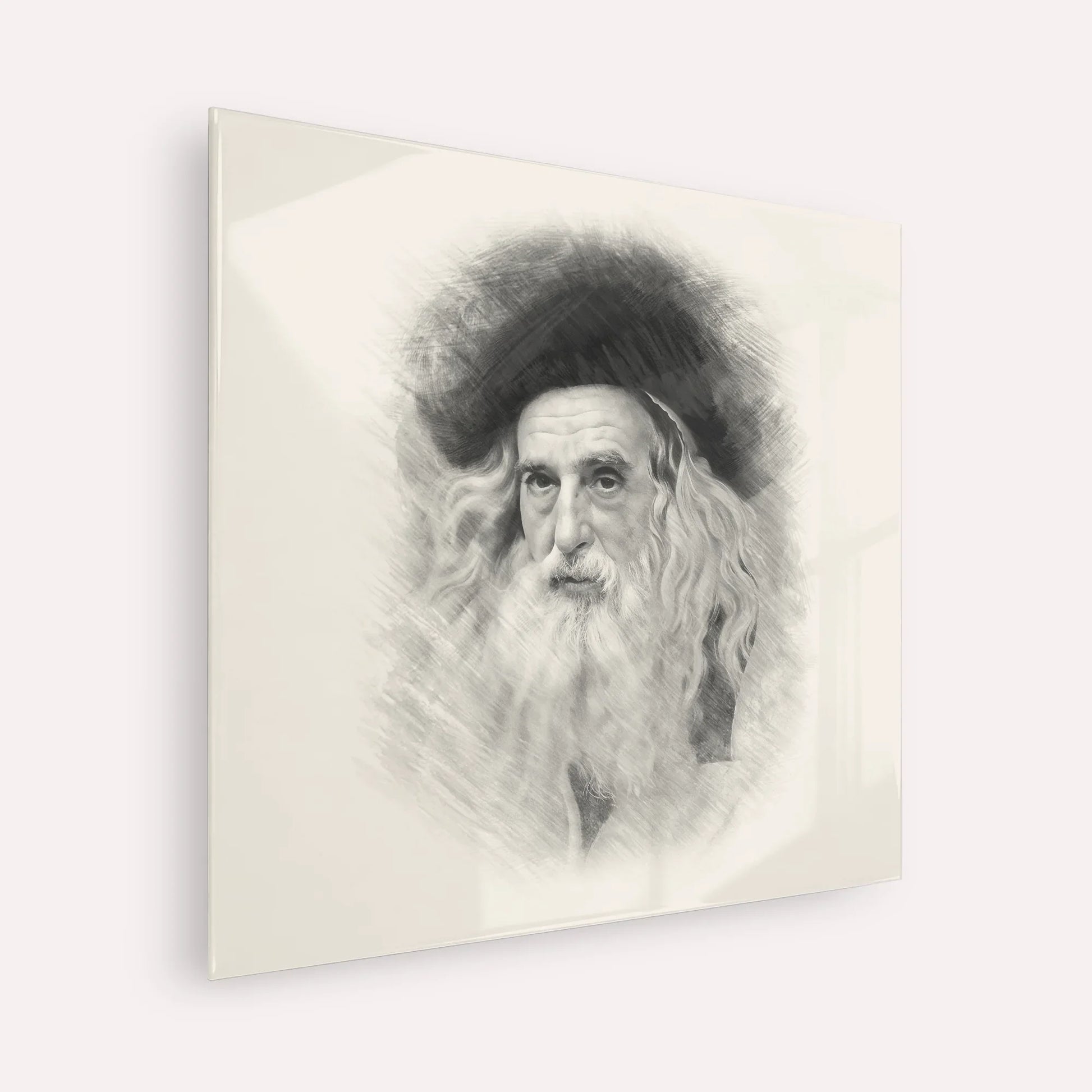 The Ribnitzer – Black & White – Acrylic Glass Square | Jewish Wall Art, Gedolim Pictures