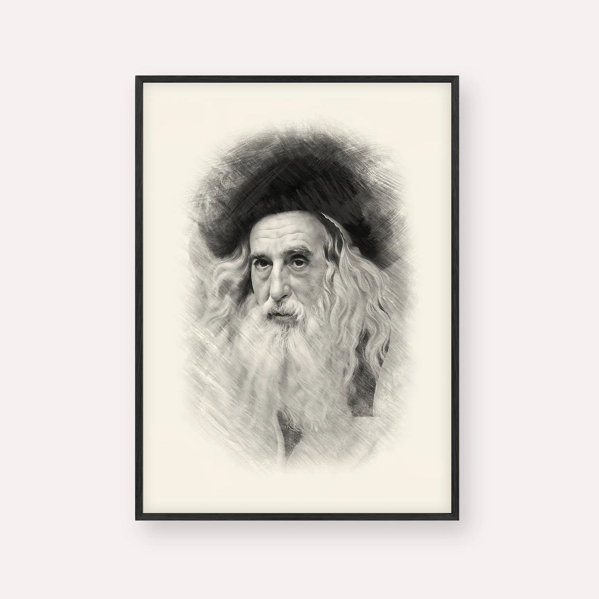 The Ribnitzer – Black & White – Black Frame Vertical | Jewish Wall Art, Gedolim Pictures