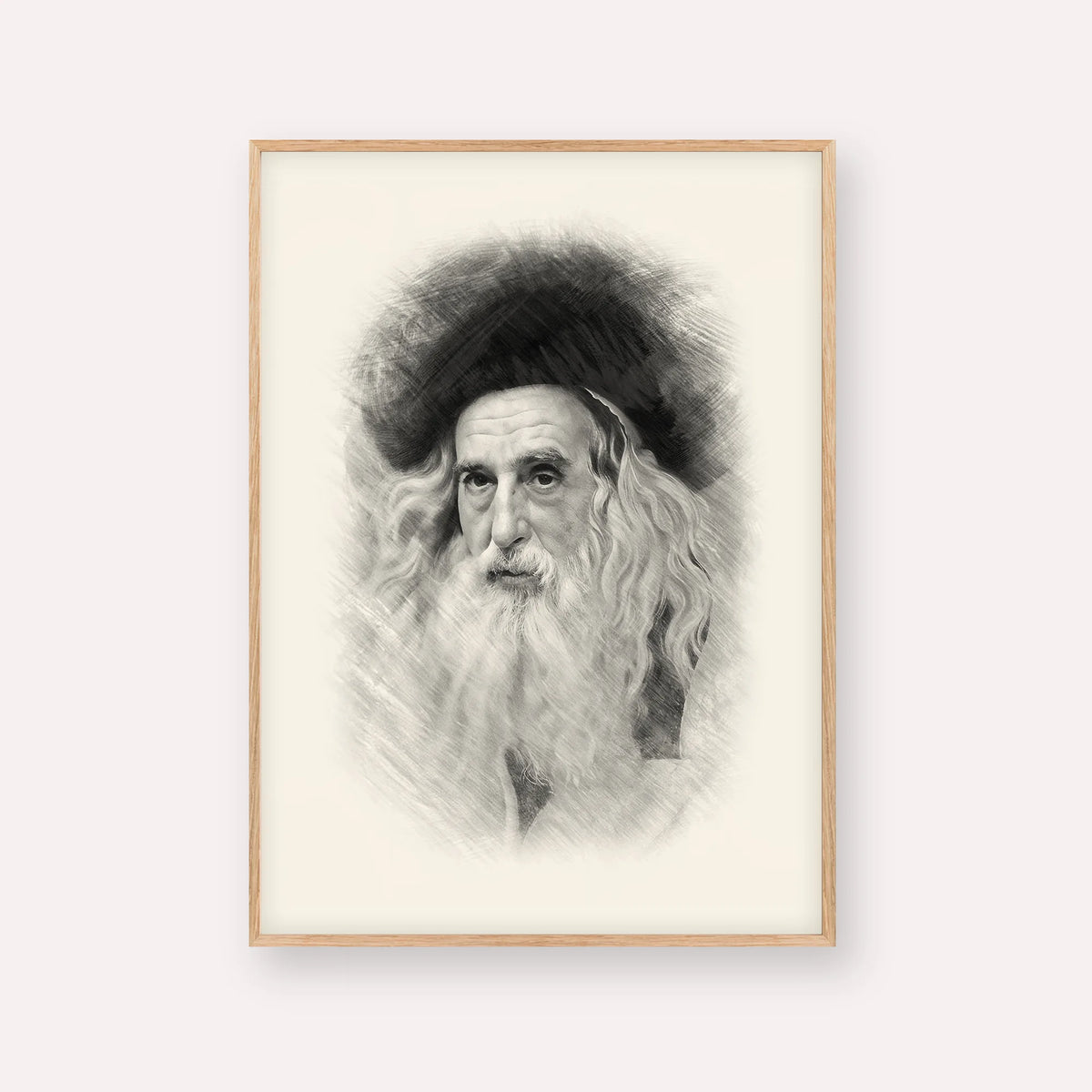 The Ribnitzer – Black & White – Wood Frame Vertical | Jewish Wall Art, Gedolim Pictures