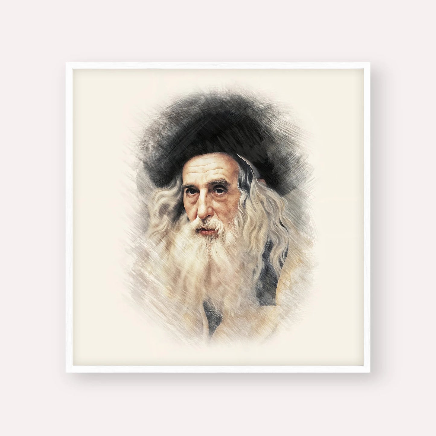 The Ribnitzer – White Frame Square | Jewish Wall Art, Gedolim Pictures