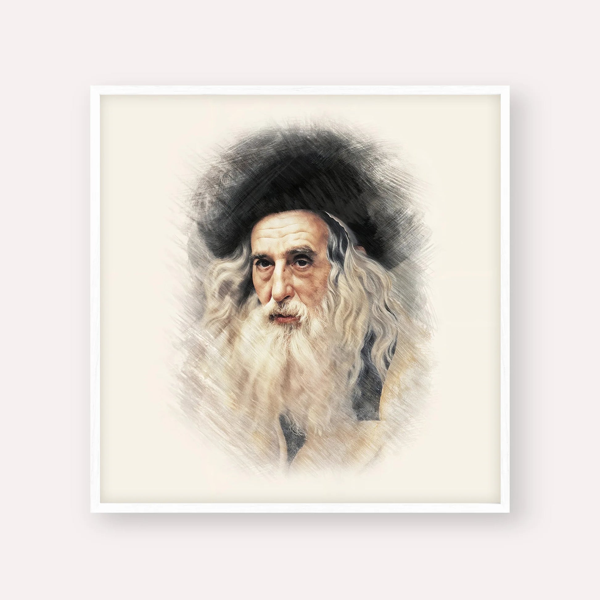The Ribnitzer – White Frame Square | Jewish Wall Art, Gedolim Pictures