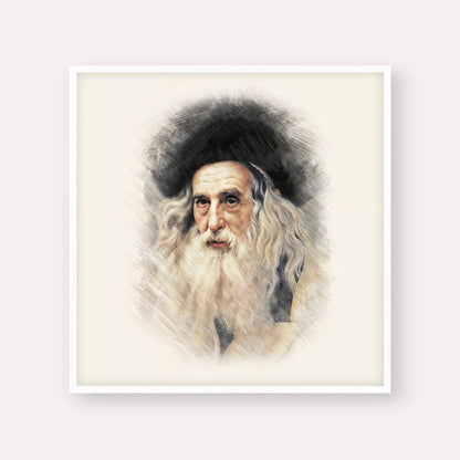 The Ribnitzer – White Frame Square | Jewish Wall Art, Gedolim Pictures