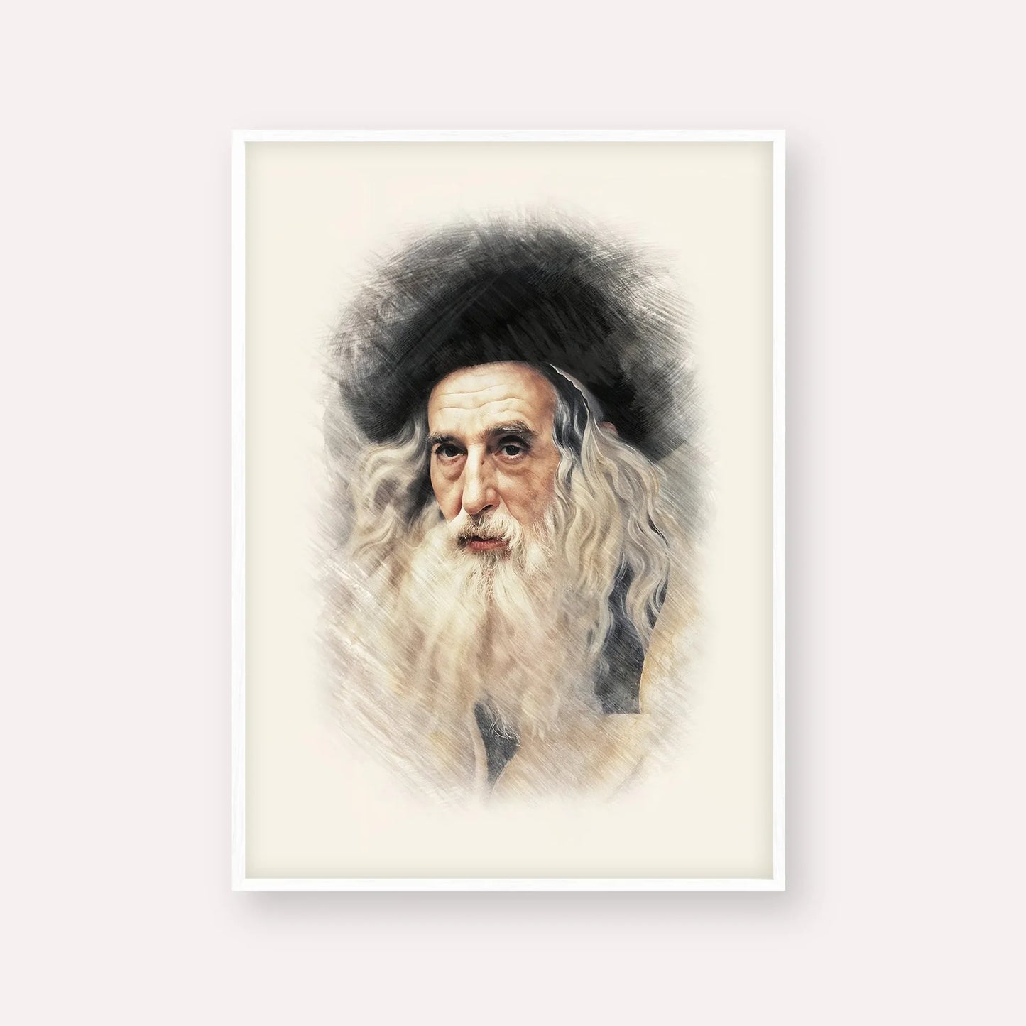 The Ribnitzer – White Frame Vertical | Jewish Wall Art, Gedolim Pictures