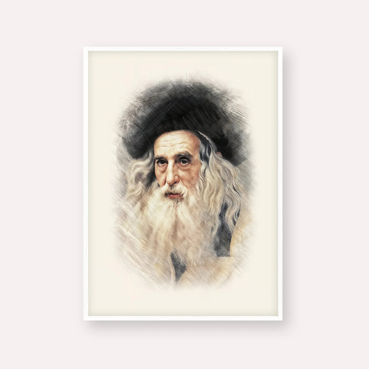 The Ribnitzer – White Frame Vertical | Jewish Wall Art, Gedolim Pictures