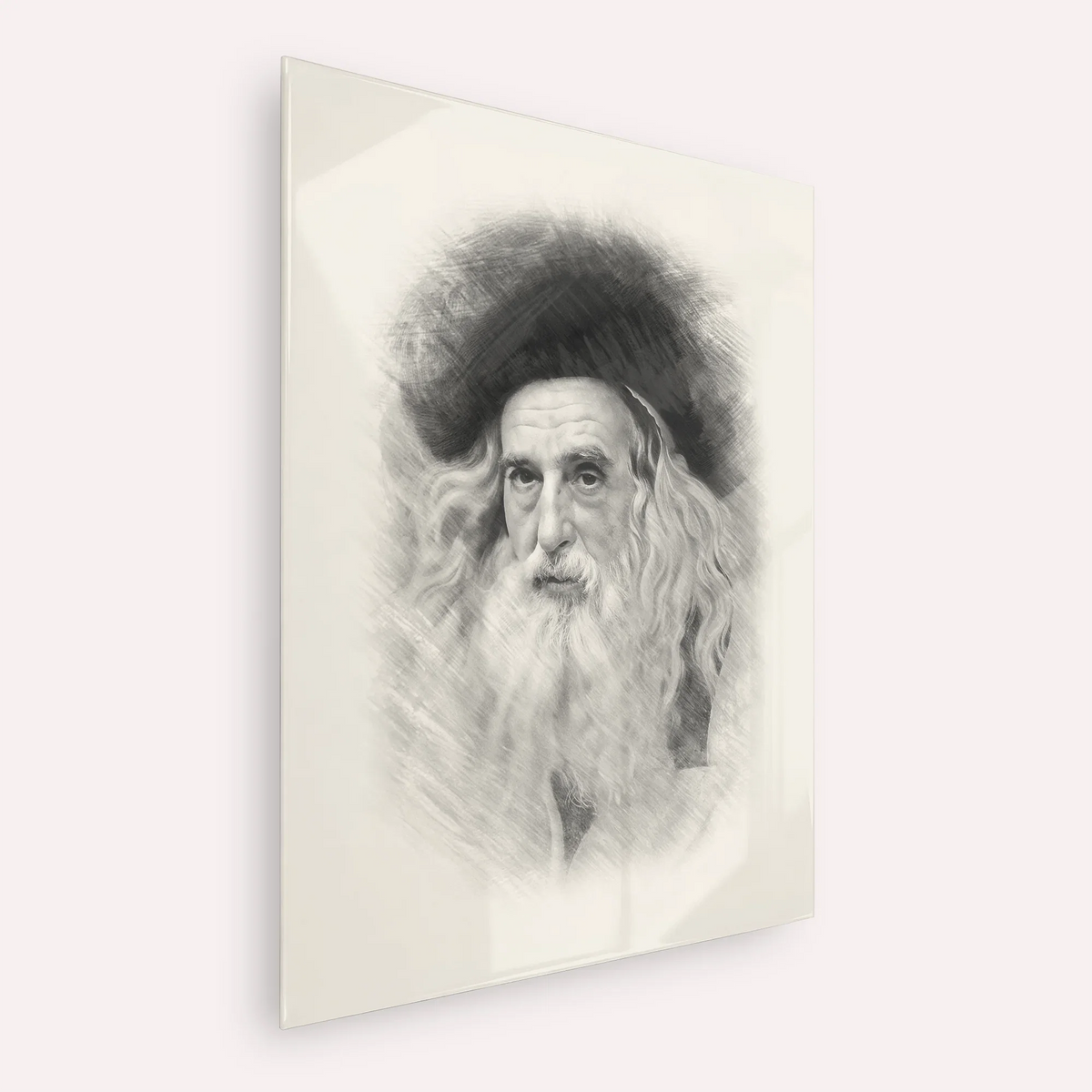 The Ribnitzer – Black & White – Acrylic Glass Vertical | Jewish Wall Art, Gedolim Pictures