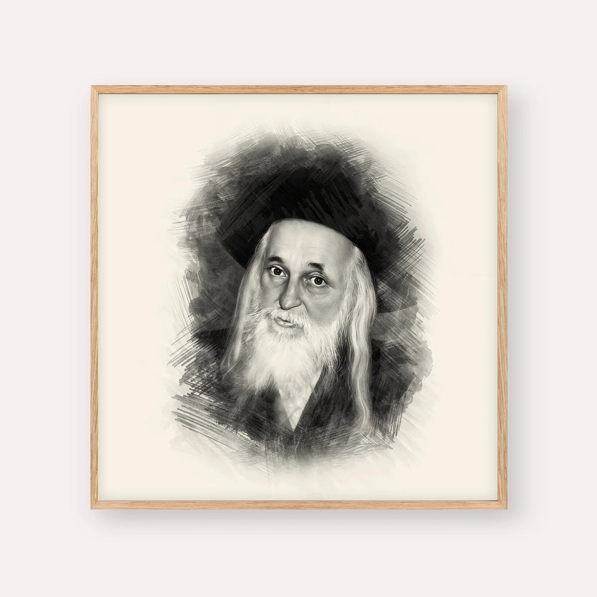 The Satmar Rebbe (Rabbi Yoel Teitelbaum) – Black & White – Wood Frame Square | Jewish Wall Art, Gedolim Pictures