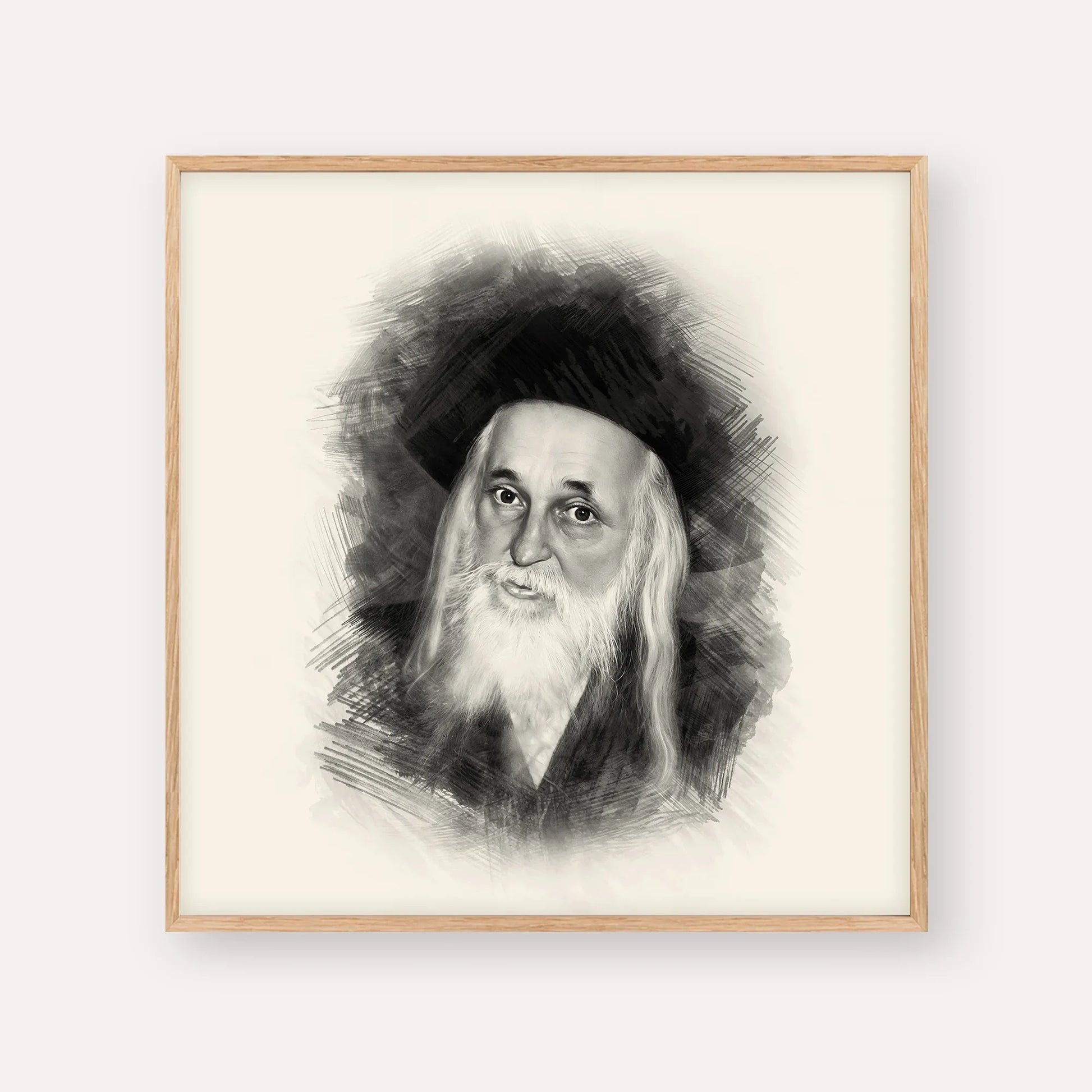 The Satmar Rebbe (Rabbi Yoel Teitelbaum) – Black & White – Wood Frame Square | Jewish Wall Art, Gedolim Pictures