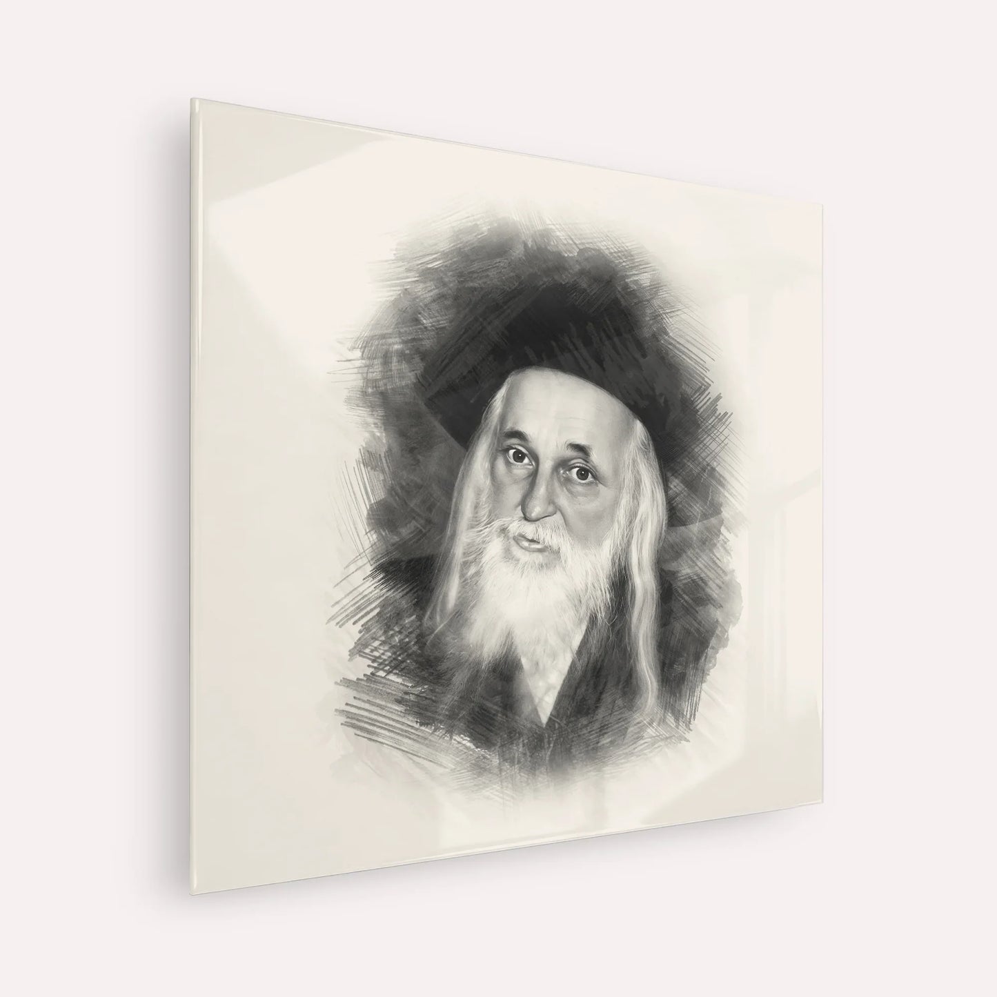 The Satmar Rebbe (Rabbi Yoel Teitelbaum) – Black & White – Acrylic Glass Square | Jewish Wall Art, Gedolim Pictures