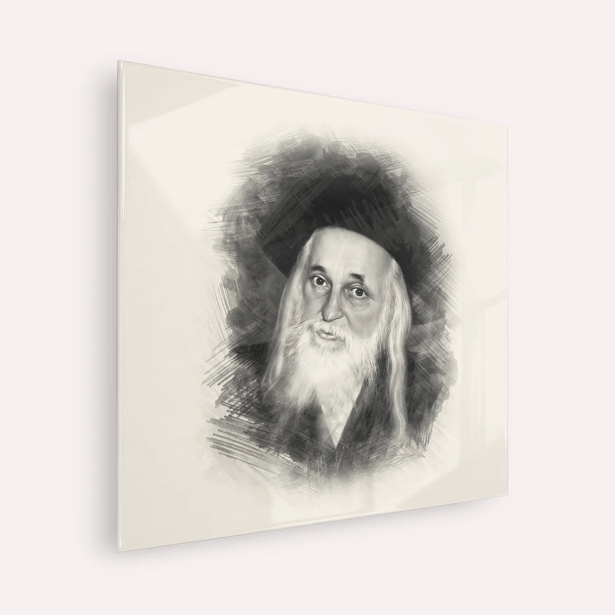 The Satmar Rebbe (Rabbi Yoel Teitelbaum) – Black & White – Acrylic Glass Square | Jewish Wall Art, Gedolim Pictures