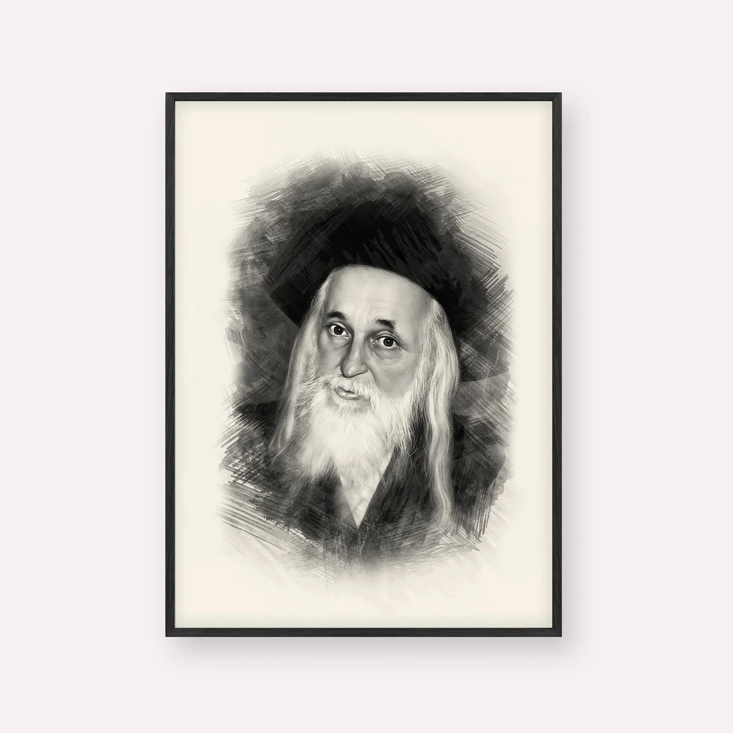 The Satmar Rebbe (Rabbi Yoel Teitelbaum) – Black & White – Black Frame Vertical | Jewish Wall Art, Gedolim Pictures