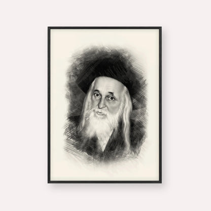 The Satmar Rebbe (Rabbi Yoel Teitelbaum) – Black & White – Black Frame Vertical | Jewish Wall Art, Gedolim Pictures
