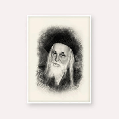 The Satmar Rebbe (Rabbi Yoel Teitelbaum) – Black & White – White Frame Vertical | Jewish Wall Art, Gedolim Pictures