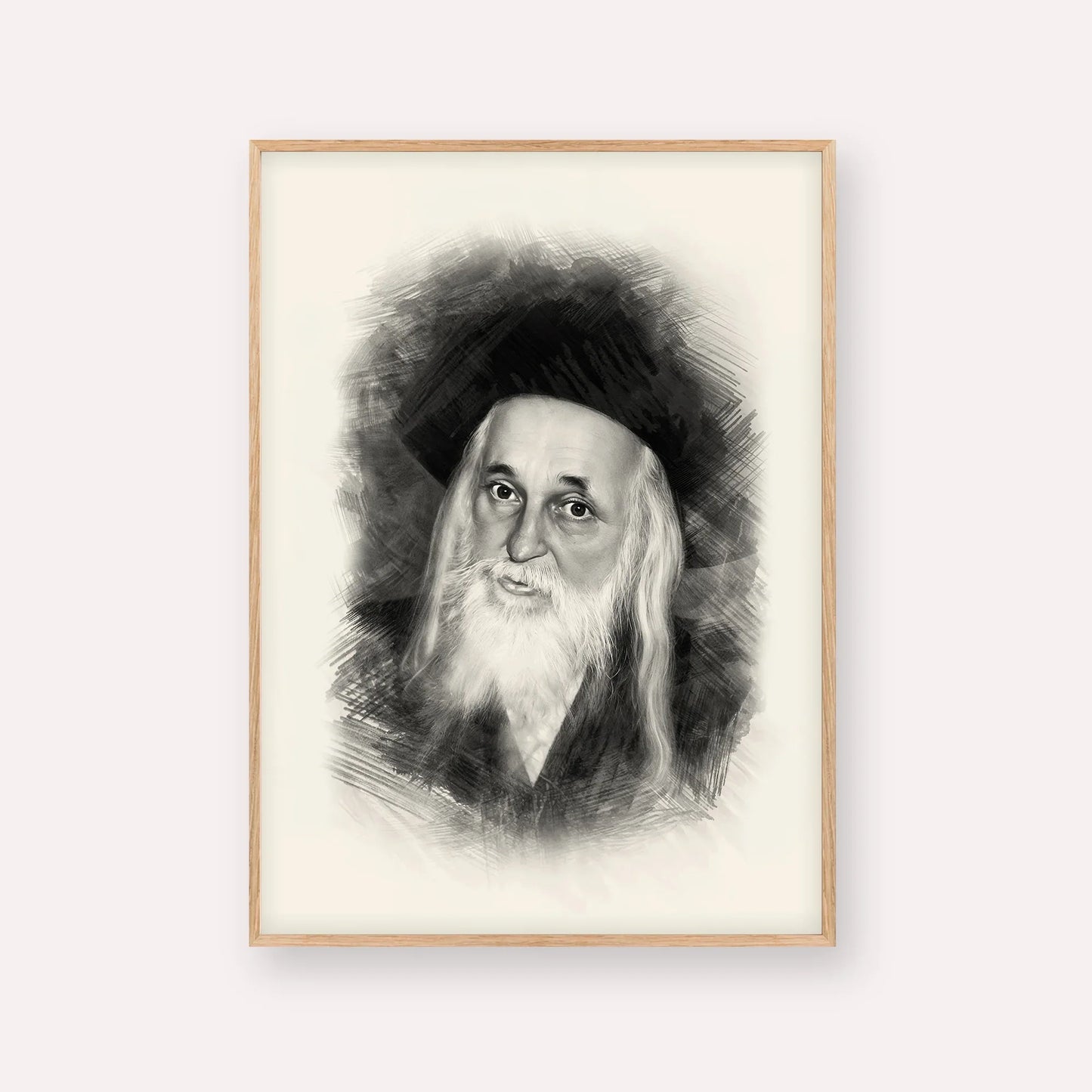The Satmar Rebbe (Rabbi Yoel Teitelbaum) – Black & White – Wood Frame Vertical | Jewish Wall Art, Gedolim Pictures