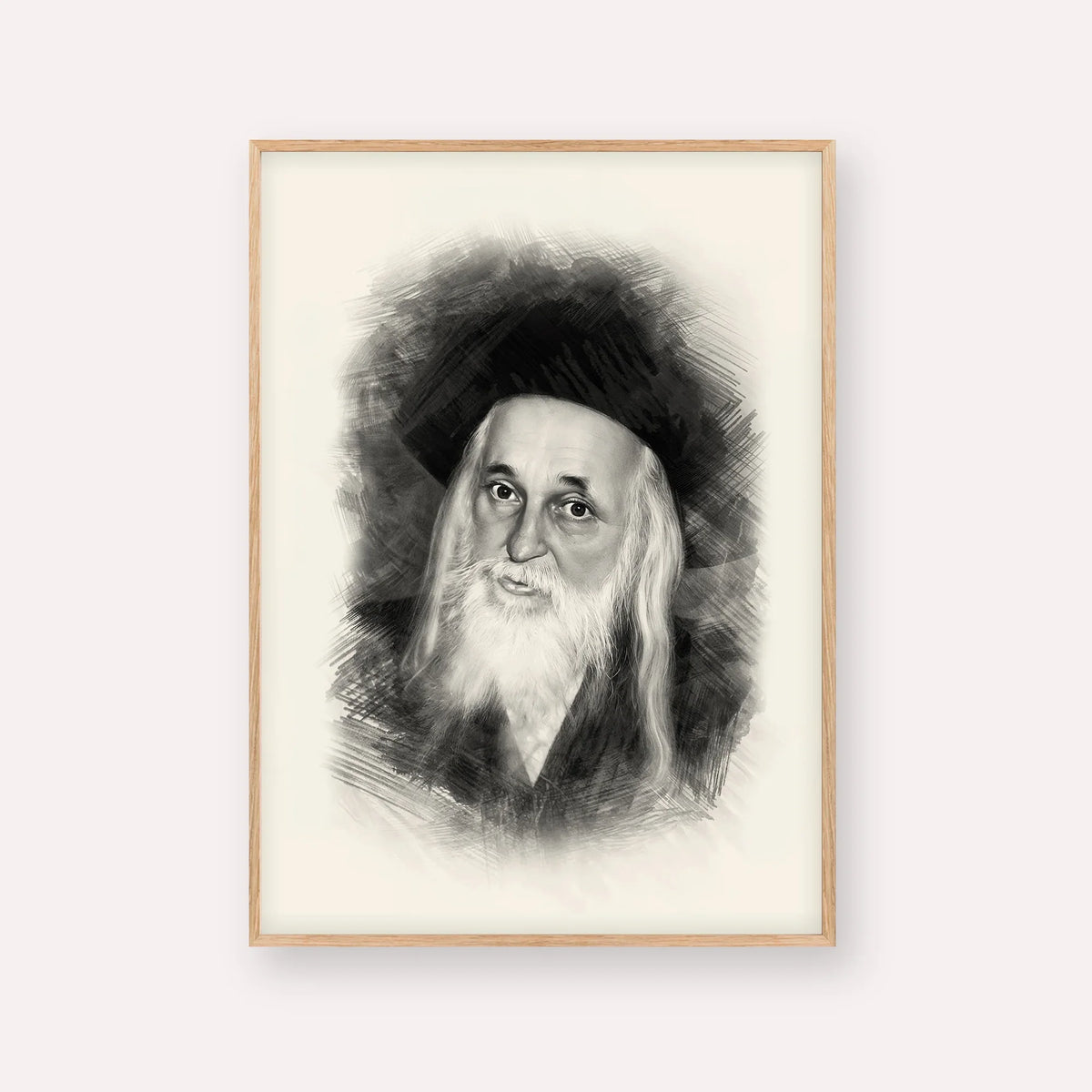 The Satmar Rebbe (Rabbi Yoel Teitelbaum) – Black & White – Wood Frame Vertical | Jewish Wall Art, Gedolim Pictures