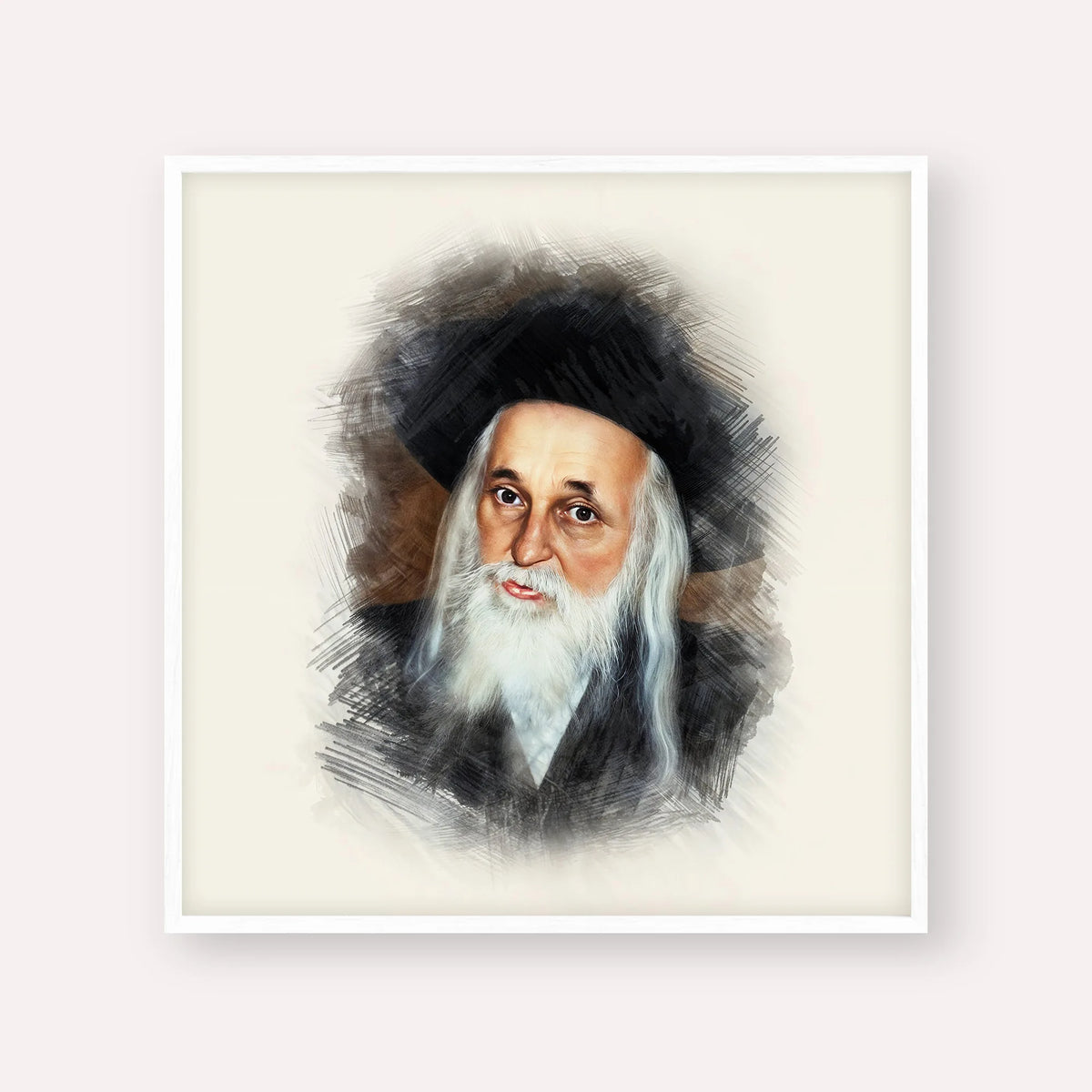 The Satmar Rebbe (Rabbi Yoel Teitelbaum) – White Frame Square | Jewish Wall Art, Gedolim Pictures