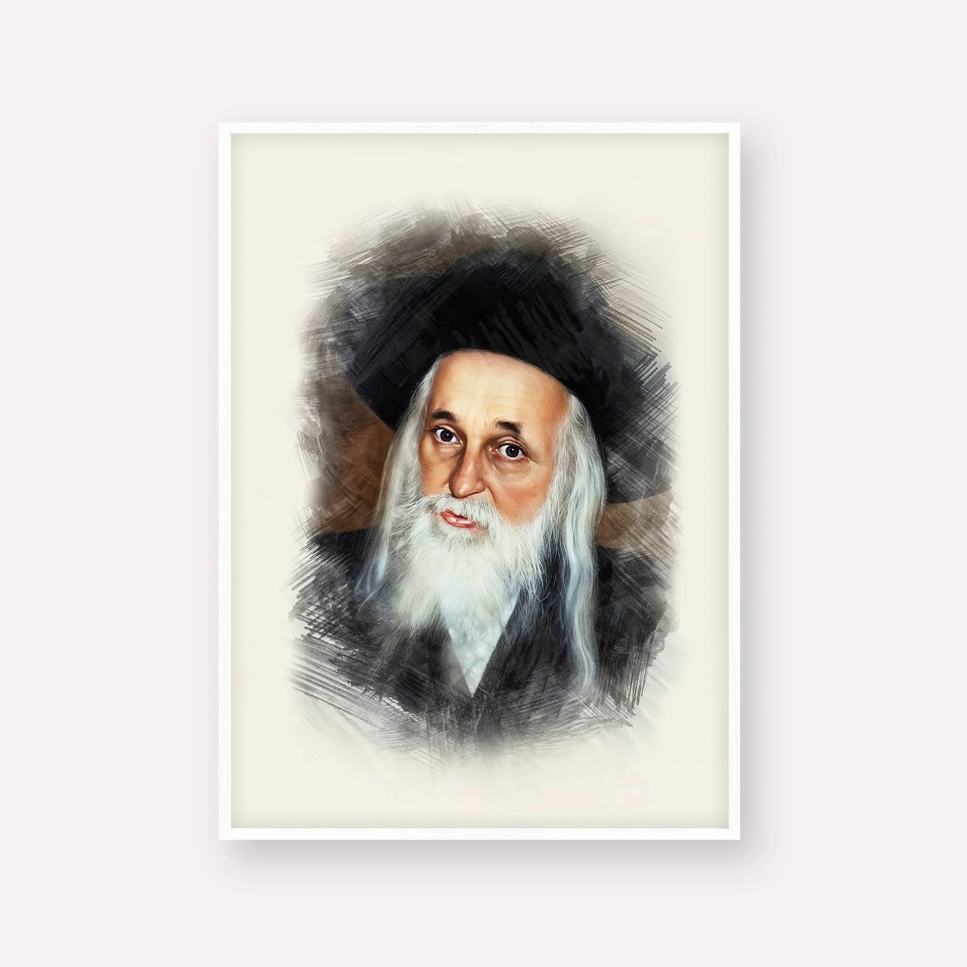 The Satmar Rebbe (Rabbi Yoel Teitelbaum) – White Frame Vertical | Jewish Wall Art, Gedolim Pictures