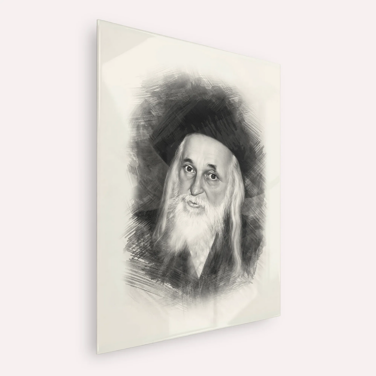 The Satmar Rebbe (Rabbi Yoel Teitelbaum) – Black & White – Acrylic Glass Vertical | Jewish Wall Art, Gedolim Pictures
