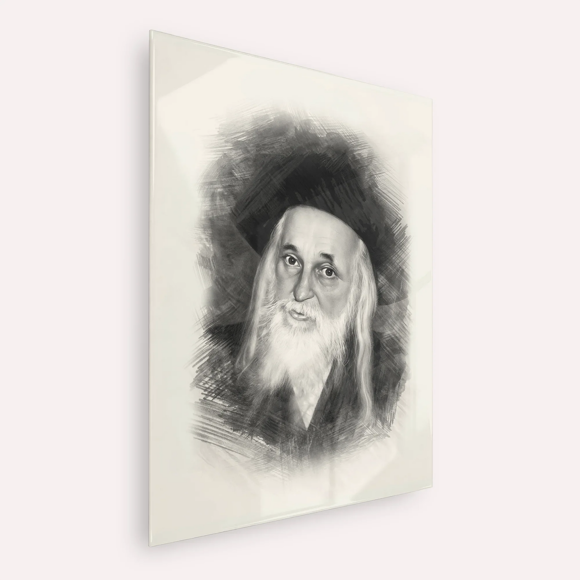 The Satmar Rebbe (Rabbi Yoel Teitelbaum) – Black & White – Acrylic Glass Vertical | Jewish Wall Art, Gedolim Pictures