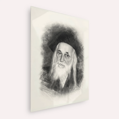 The Satmar Rebbe (Rabbi Yoel Teitelbaum) – Black & White – Acrylic Glass Vertical | Jewish Wall Art, Gedolim Pictures